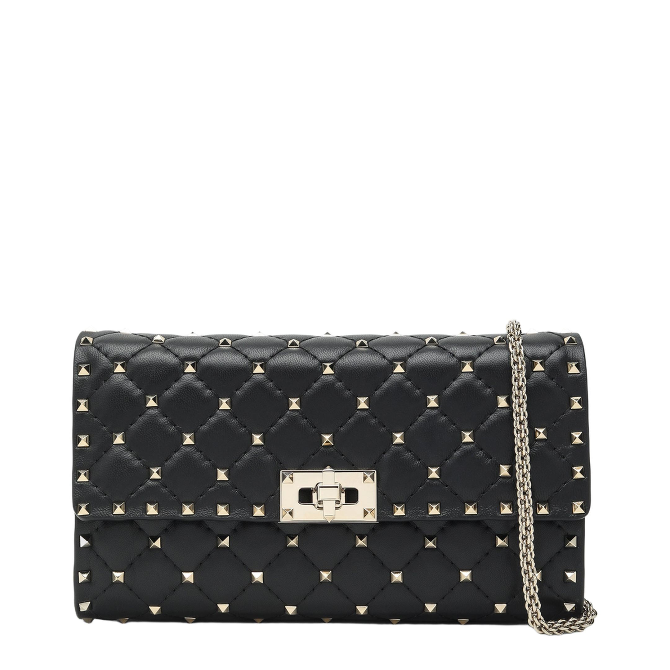 Rockstud Spike Nappa Leather Crossbody Clutch - Nero