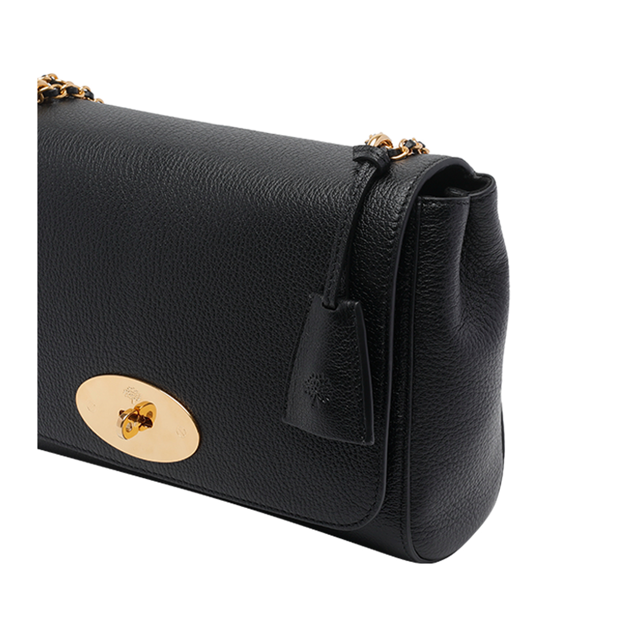 Glossy Chain Leather Crossbody Bag - Black