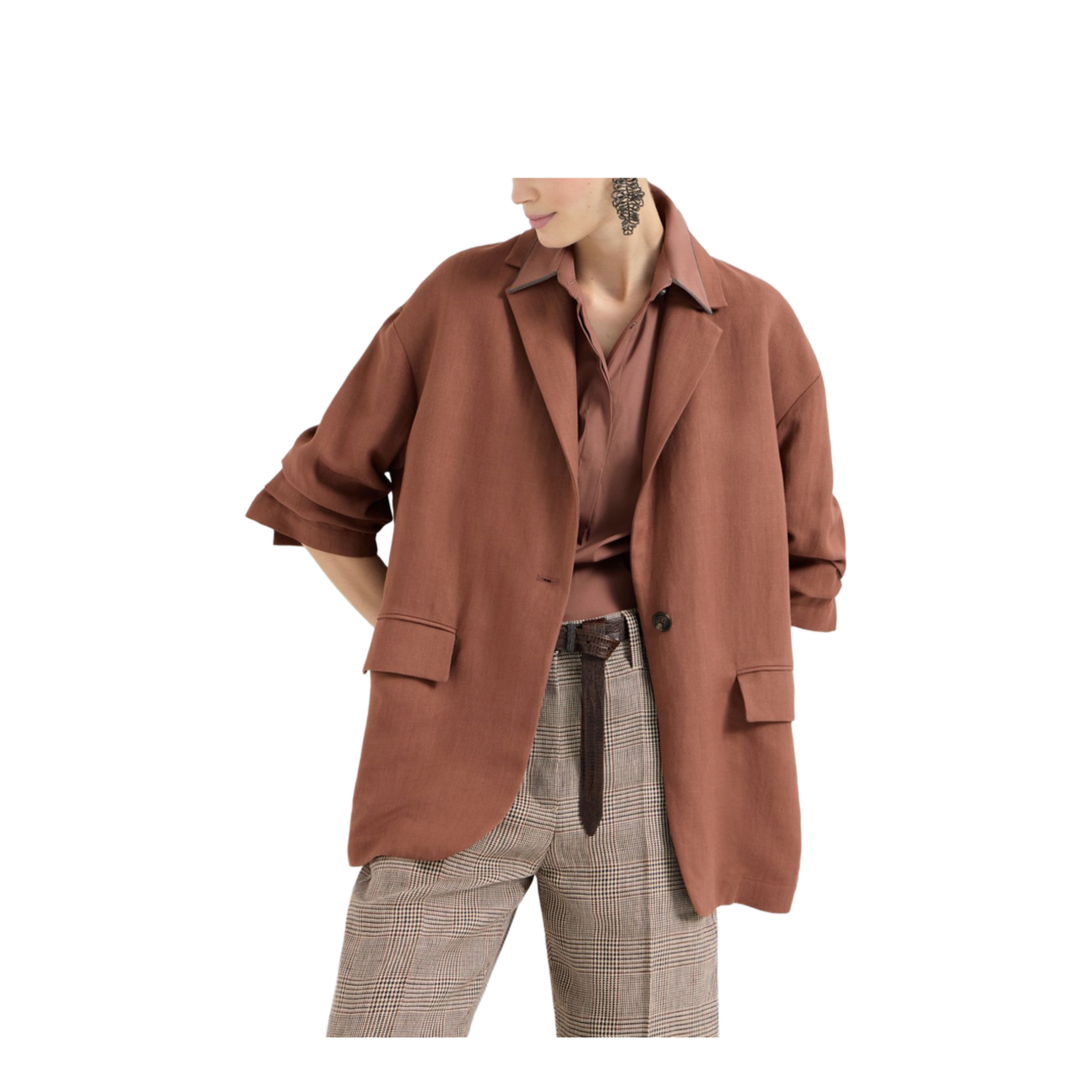 Fluid Viscose and Linen Twill Jacket with Jewellery