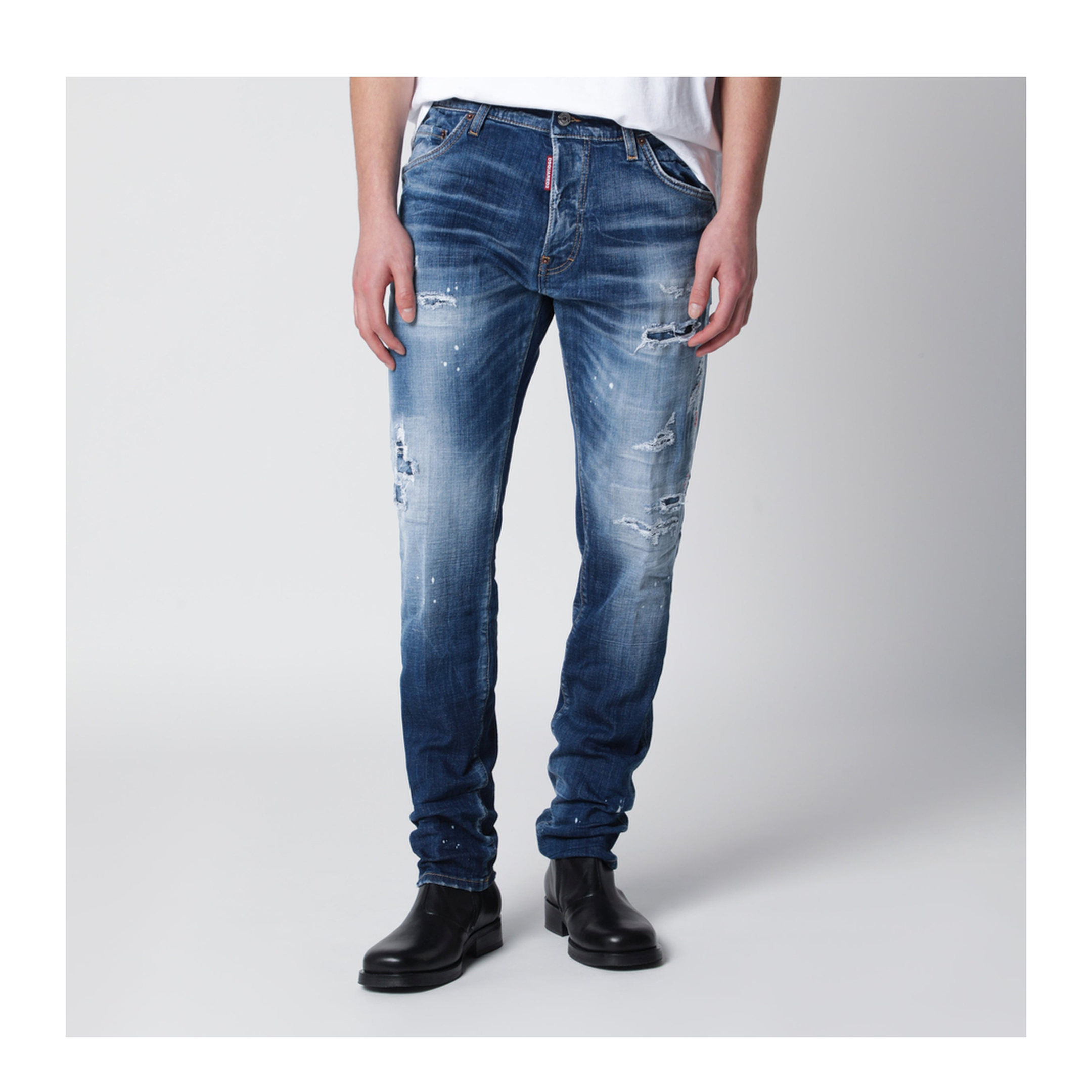 Slim Washed Blue Jeans with Rips