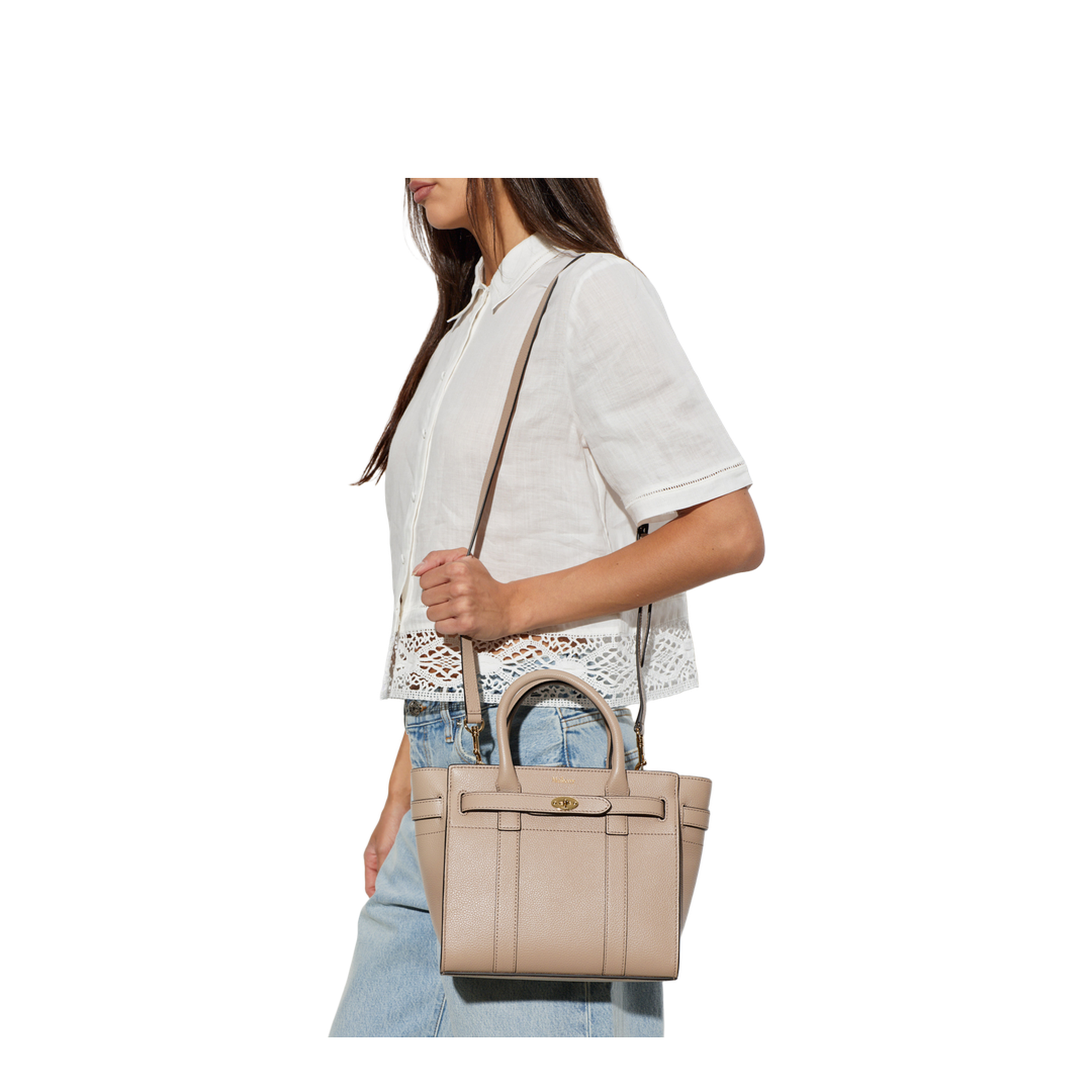 Mini Zipped Bayswater Small Calfskin Top-Handle Bag - Cashmere Taupe