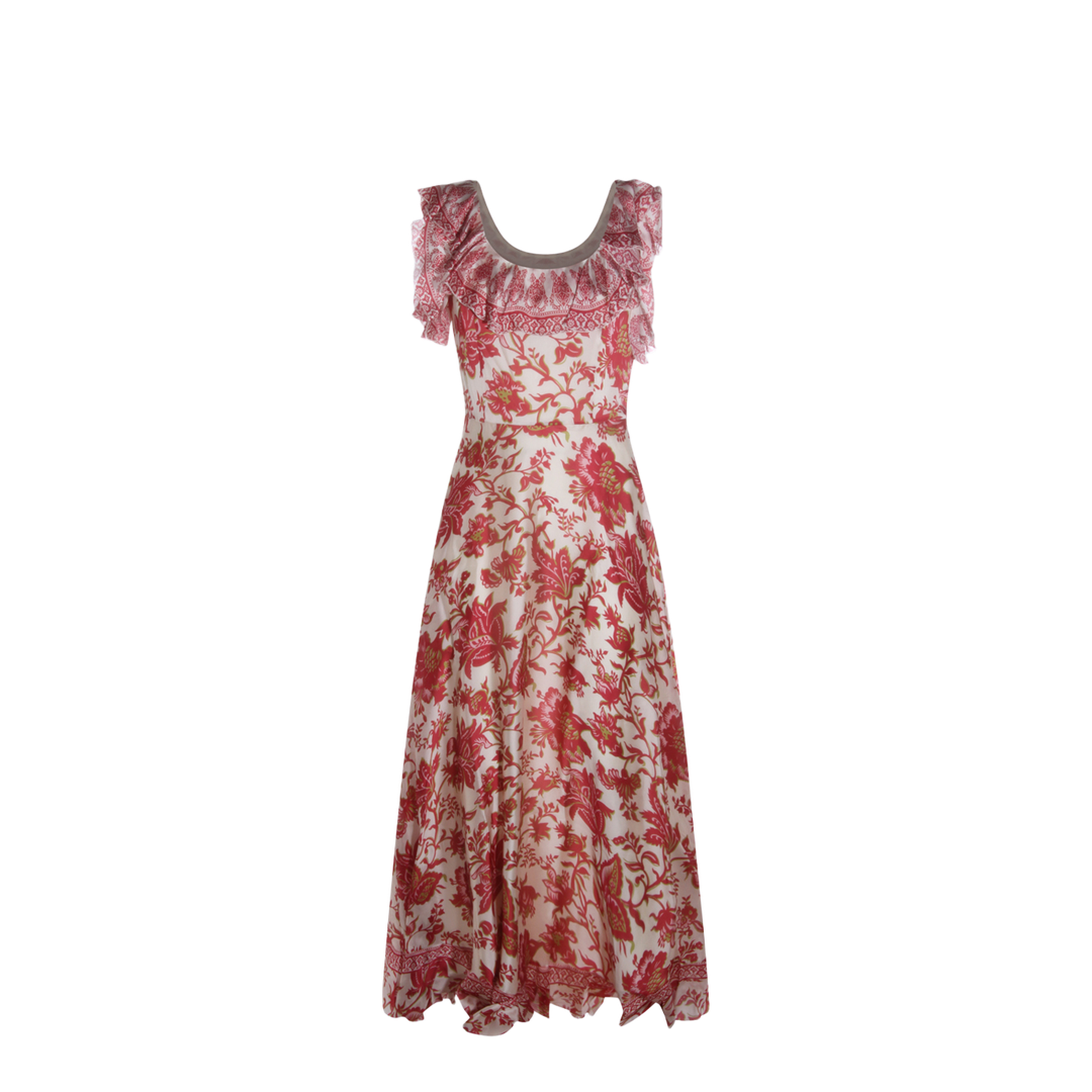 Floral Motif Silk Long Dress