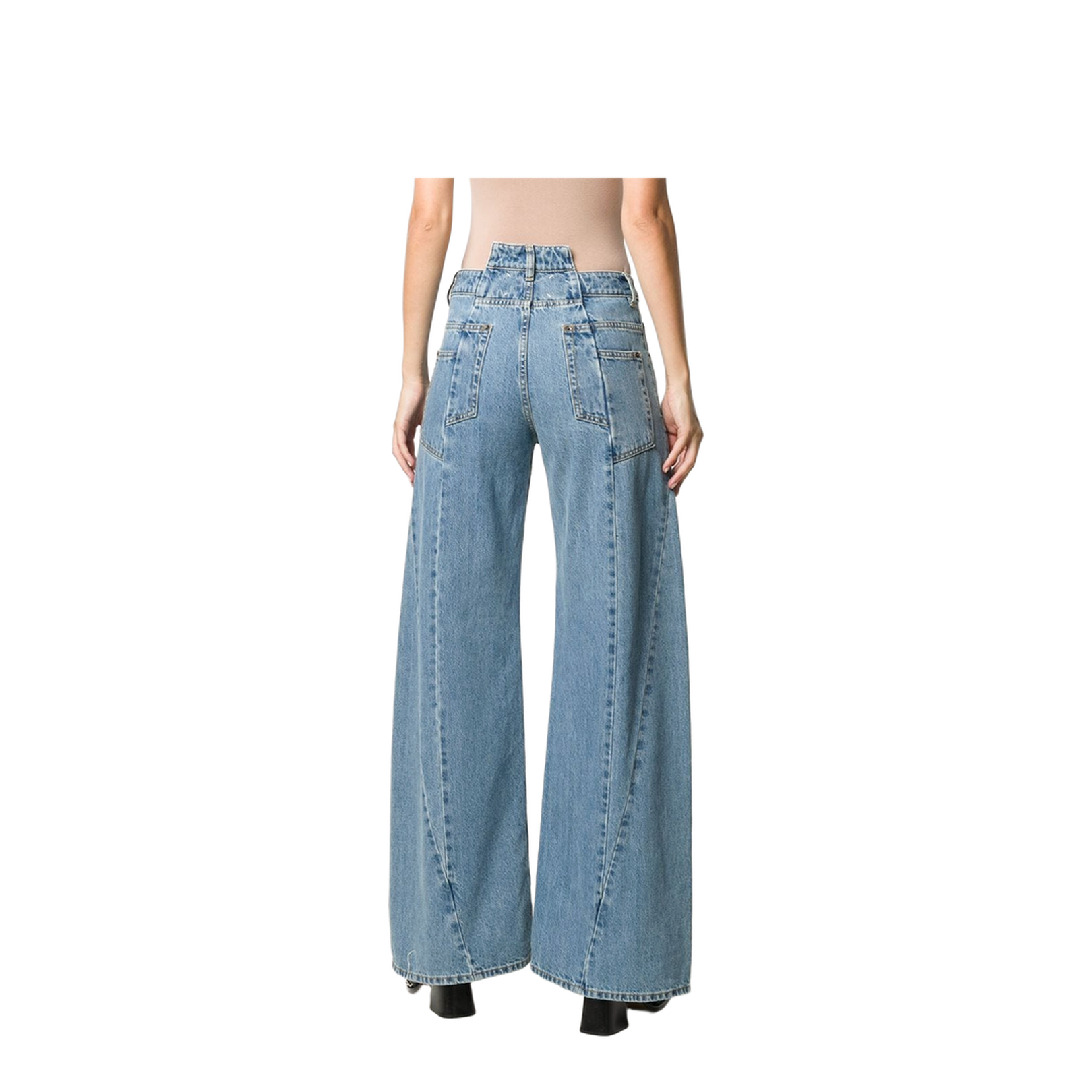 Blue Denim Regular-waisted Wide-leg Jeans
