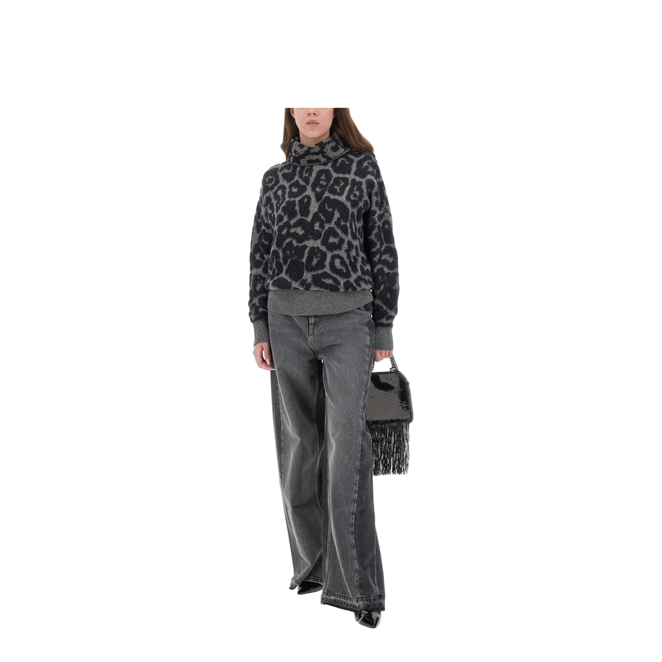 Two-Tone Black Wide-Leg Denim Jeans