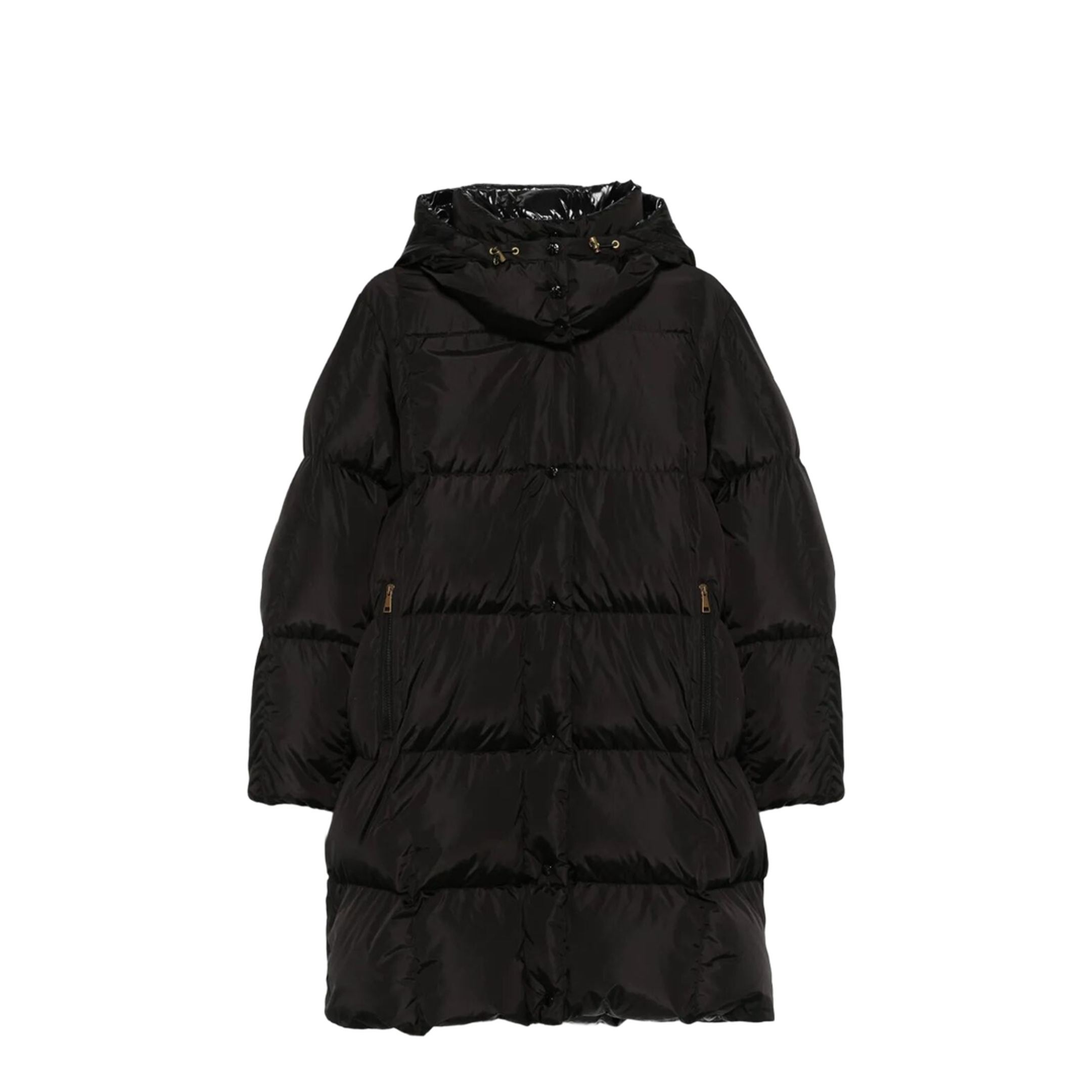 Black Litte Square-Quilted Hooded Long Down Jacket