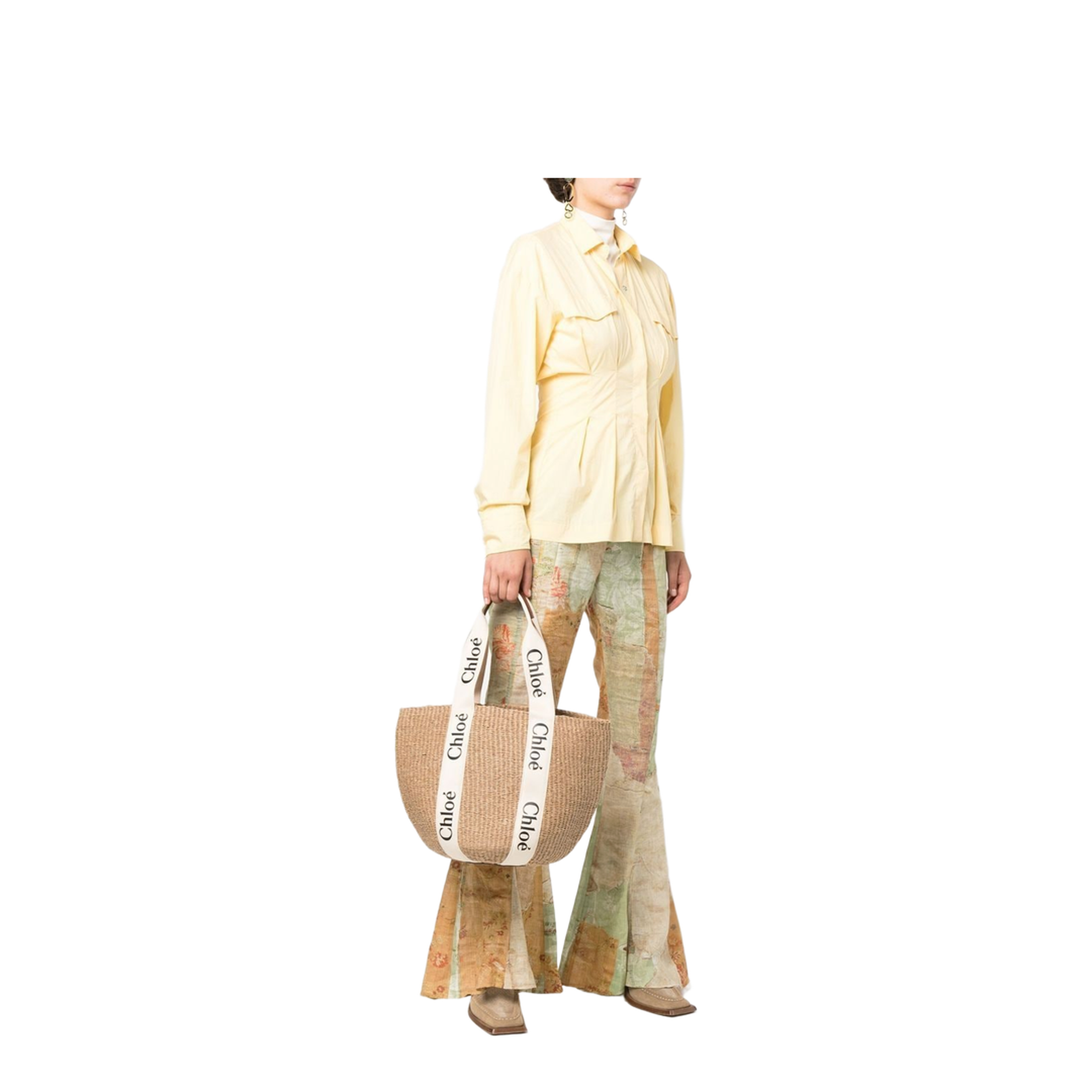 Woody Large Raffia Basket Bag - Ivory