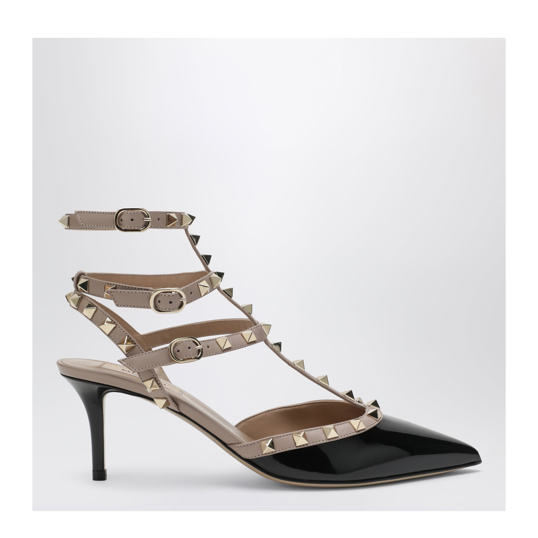 MAYFEYR - Valentino - Rockstud Strap Pumps In Patent Leather Black/Powder - 9W2S0375VNWN91