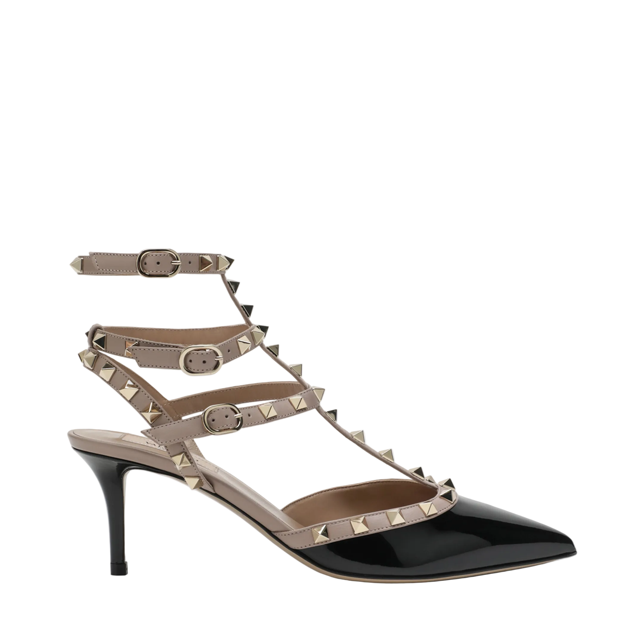 MAYFEYR - Valentino - Rockstud Strap Pumps In Patent Leather Black/Powder - 9W2S0375VNWN91