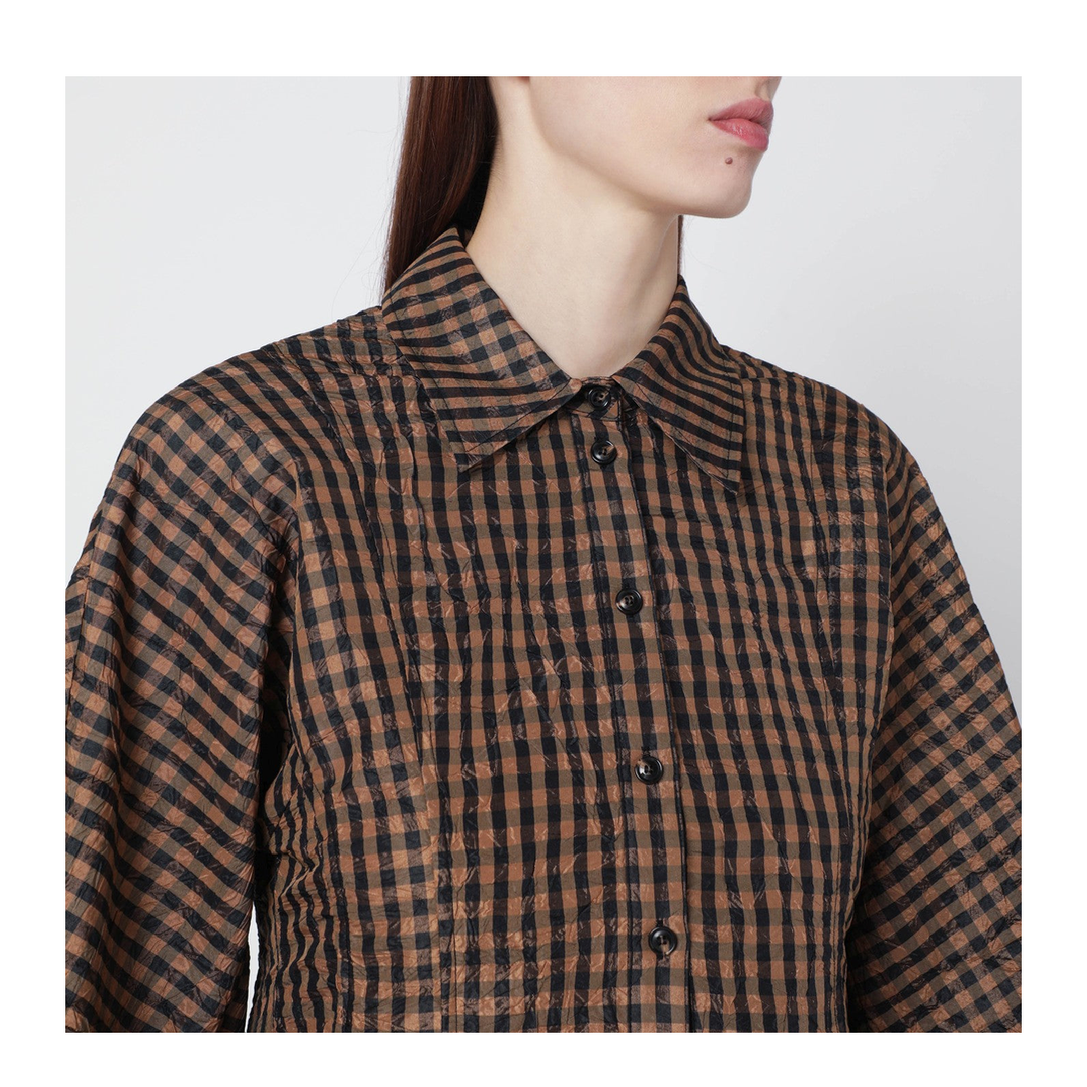 Brown Black Gingham Peplum Shirt