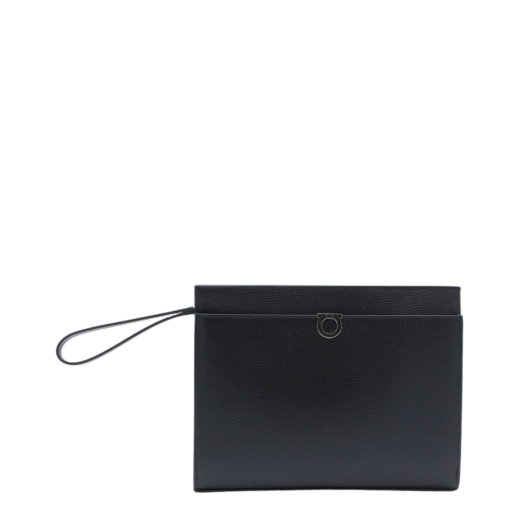 Gancini Hammered Calfskin Pouch - Nero