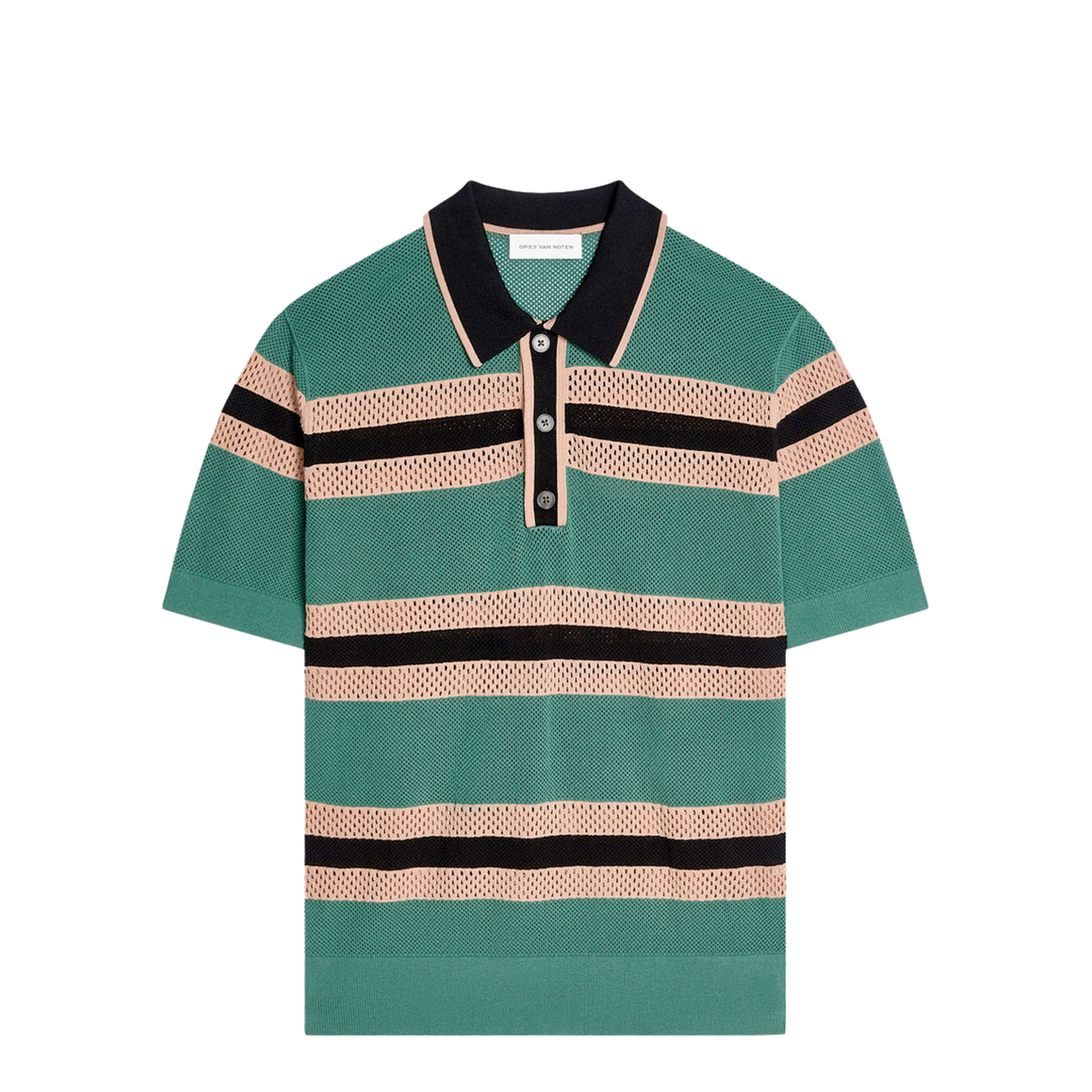 MAYFEYR - Dries Van Noten - Mercy Viscose Mesh Tricolor Striped Polo Shirt - 0212183701