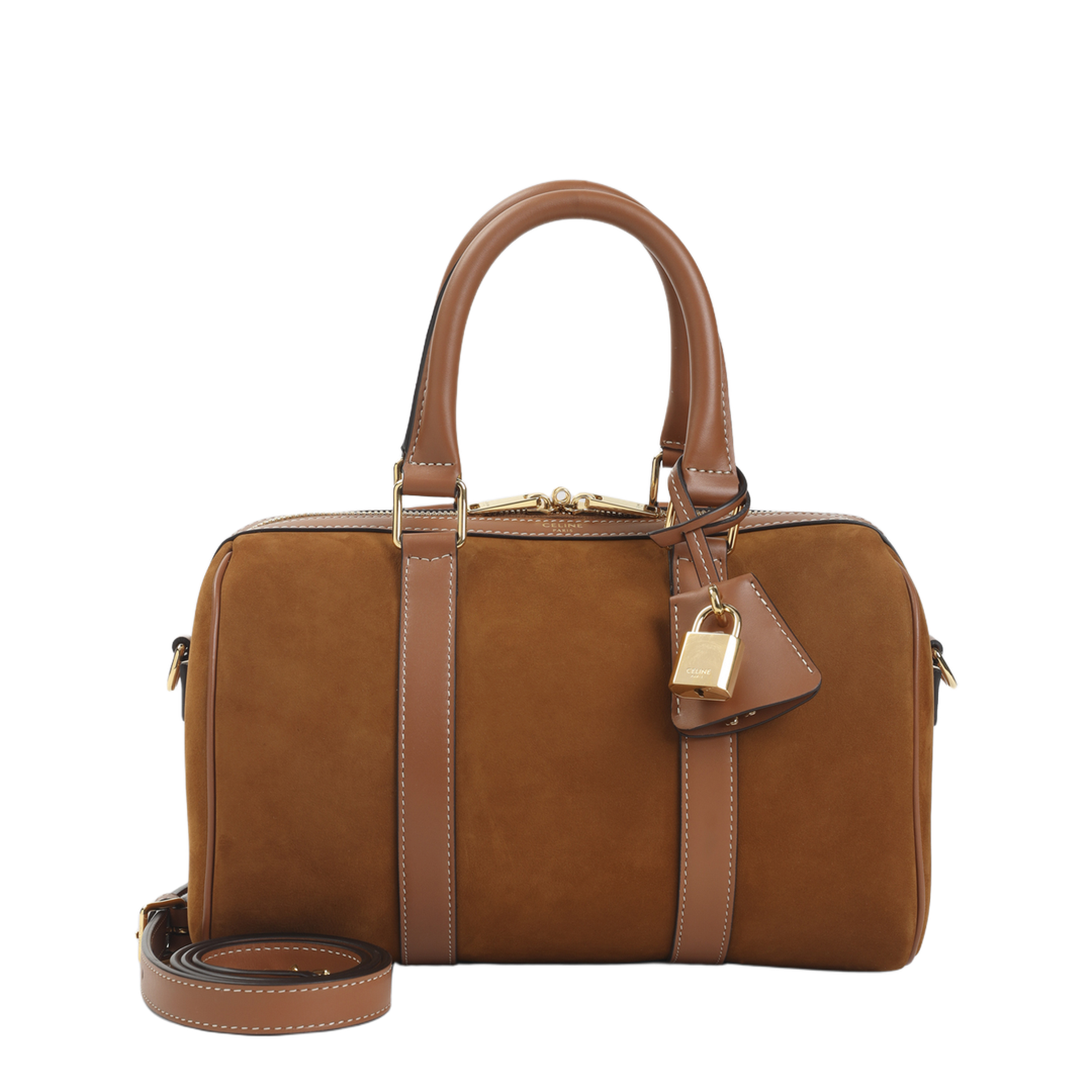 Medium Boston Nubuck Calfskin Handbag Brown