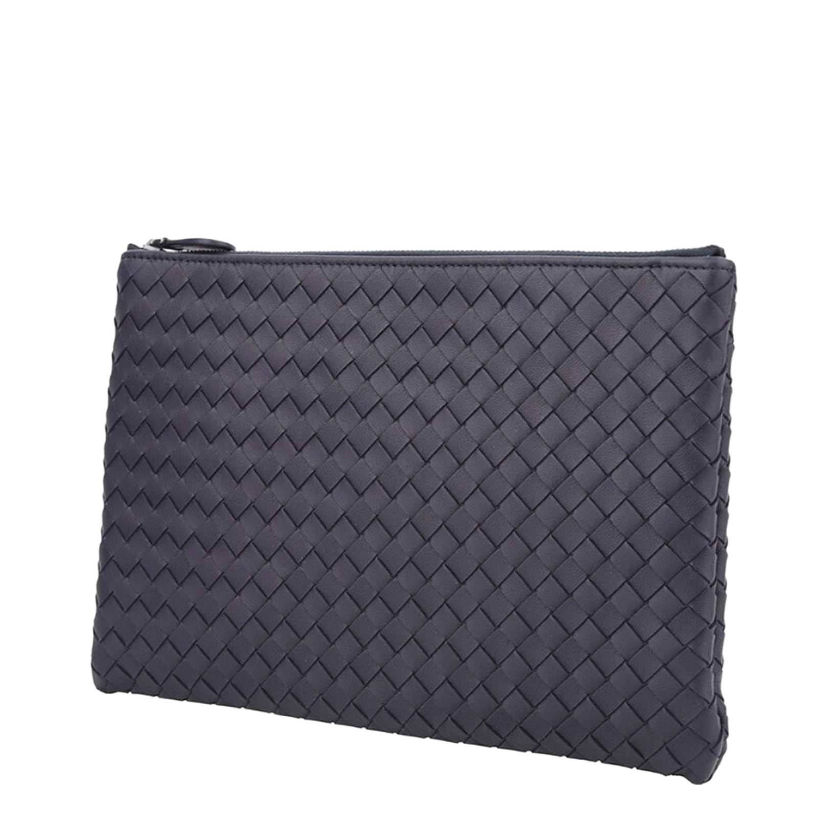 Intrecciato Leather Clutch Bags - Navy Blue