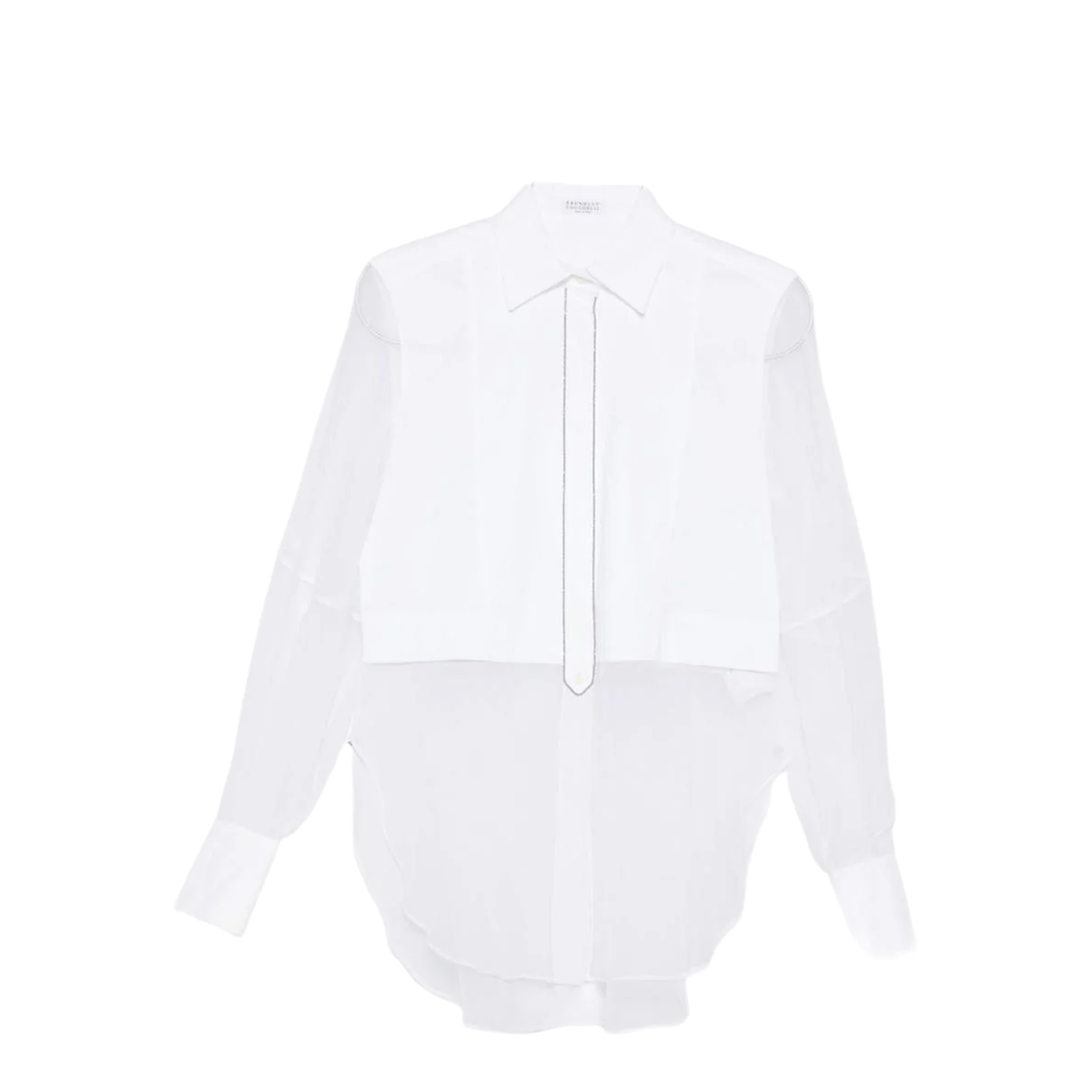 Longline Top With Sheer Sleeves And Curved Hem