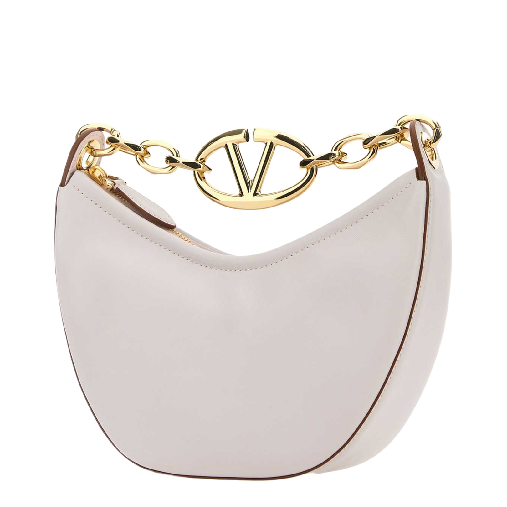 Ivory Leather Mini Hobo Vlogo Moon Handbag
