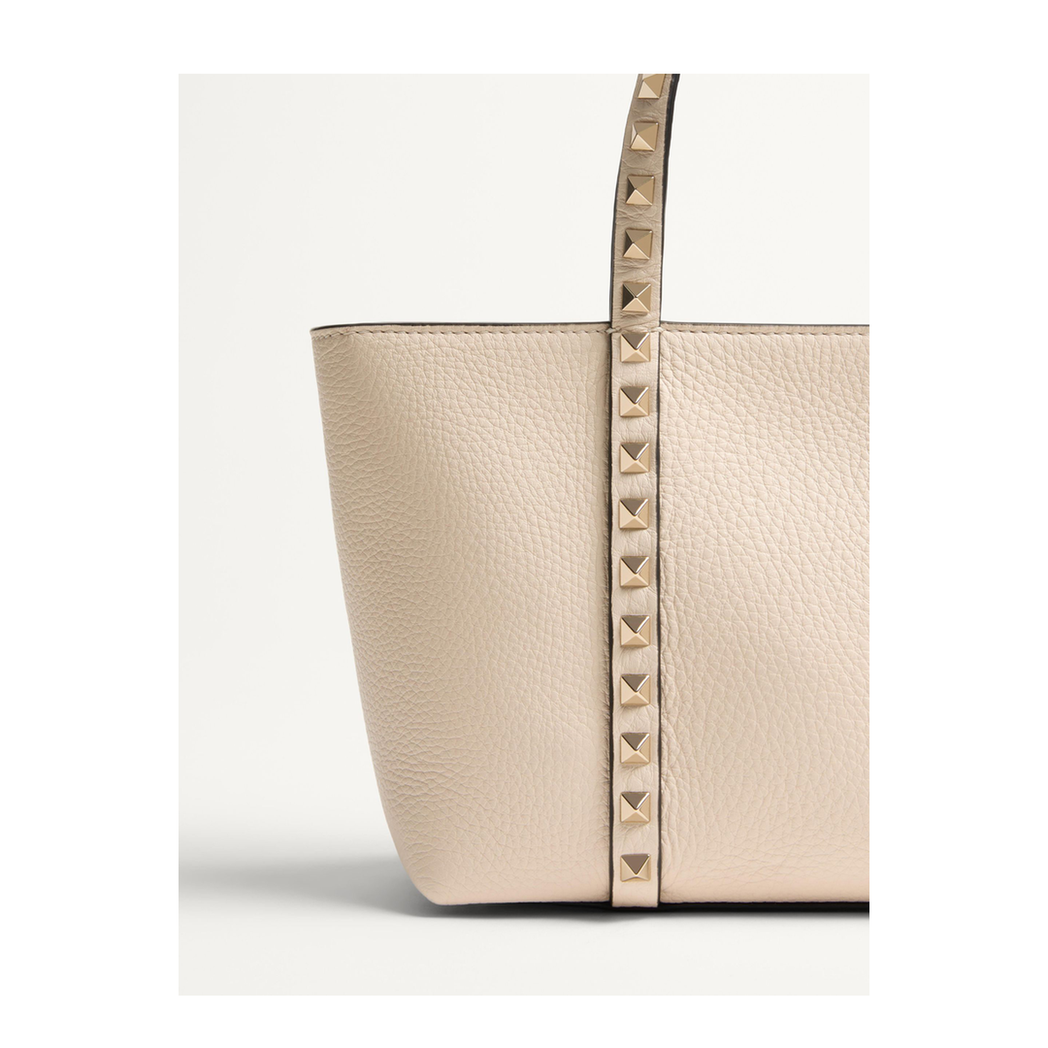 Sand Leather Small Rockstud Shopping Bag