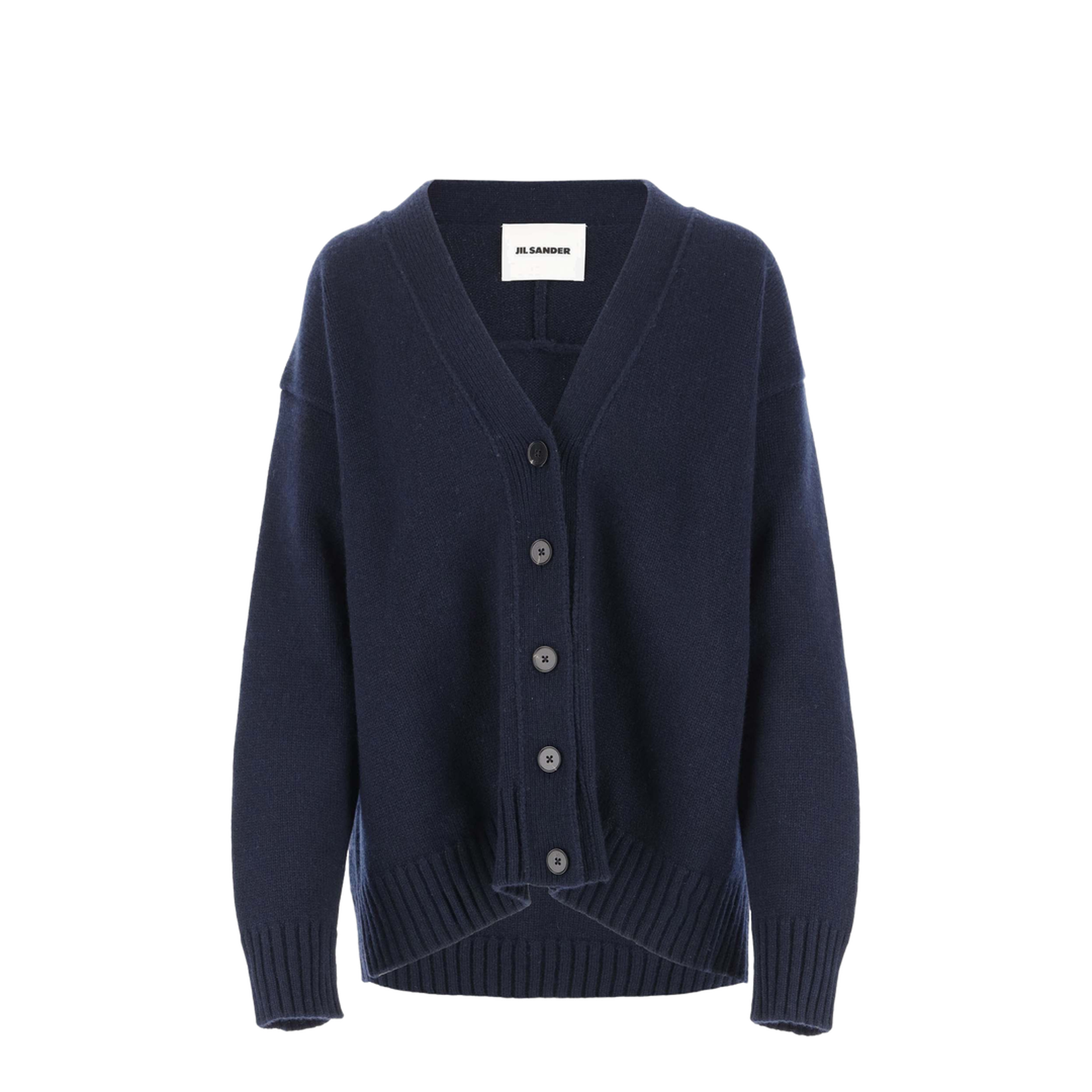 Jil Sander Navy Blue V-neck Cardigan – MAYFEYR Jil Sander Navy Blue V-neck Cardigan – MAYFEYR