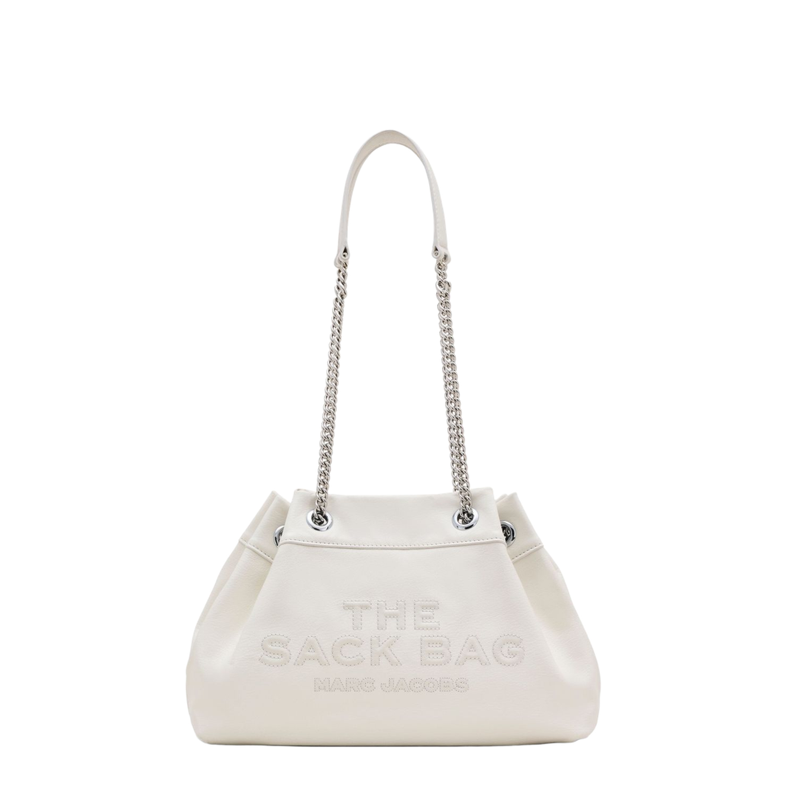 Chain Sack Shoulder Bag In White Leather