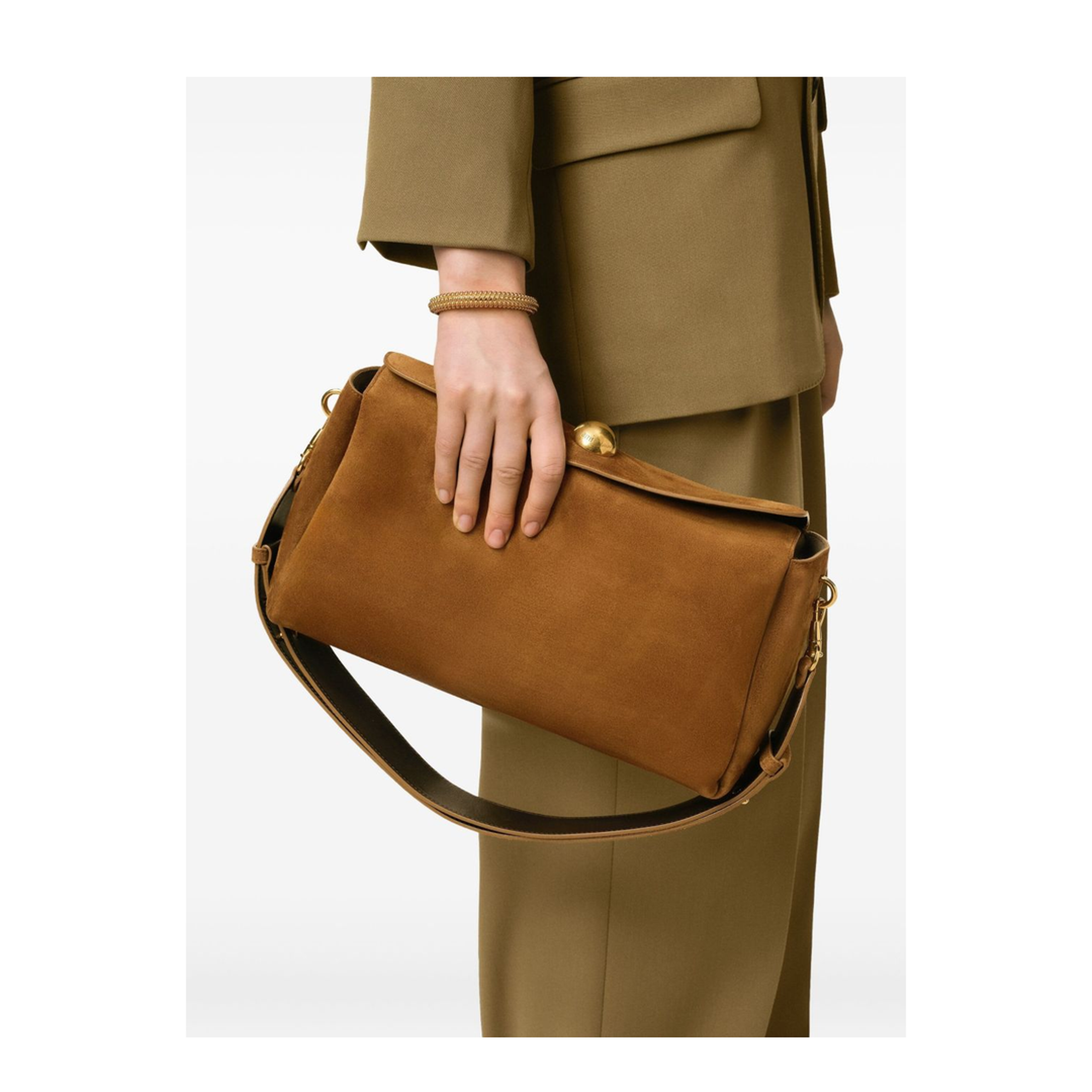 Hazelnut Brown Suede Leather Carrousel Medium Bag