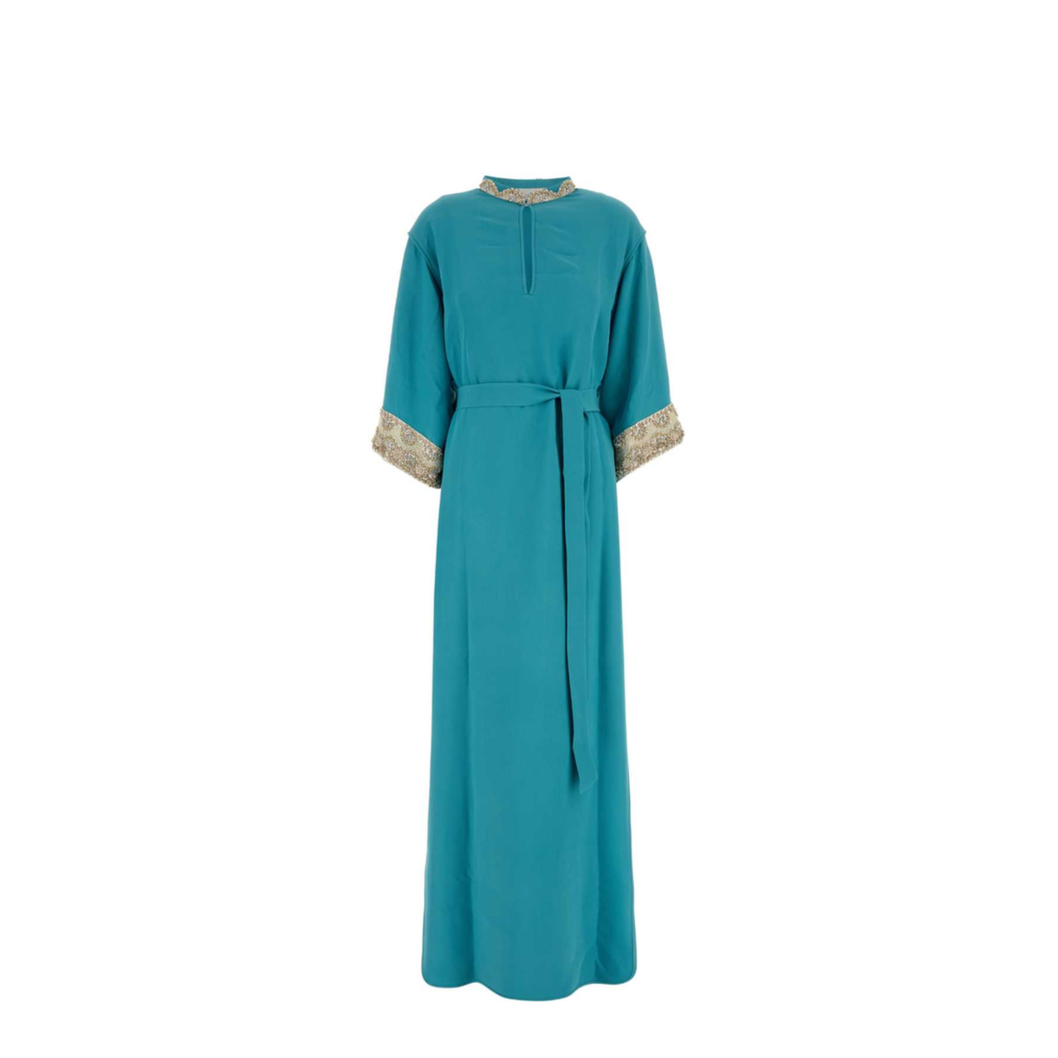 Turquoise Crepe Long Dress