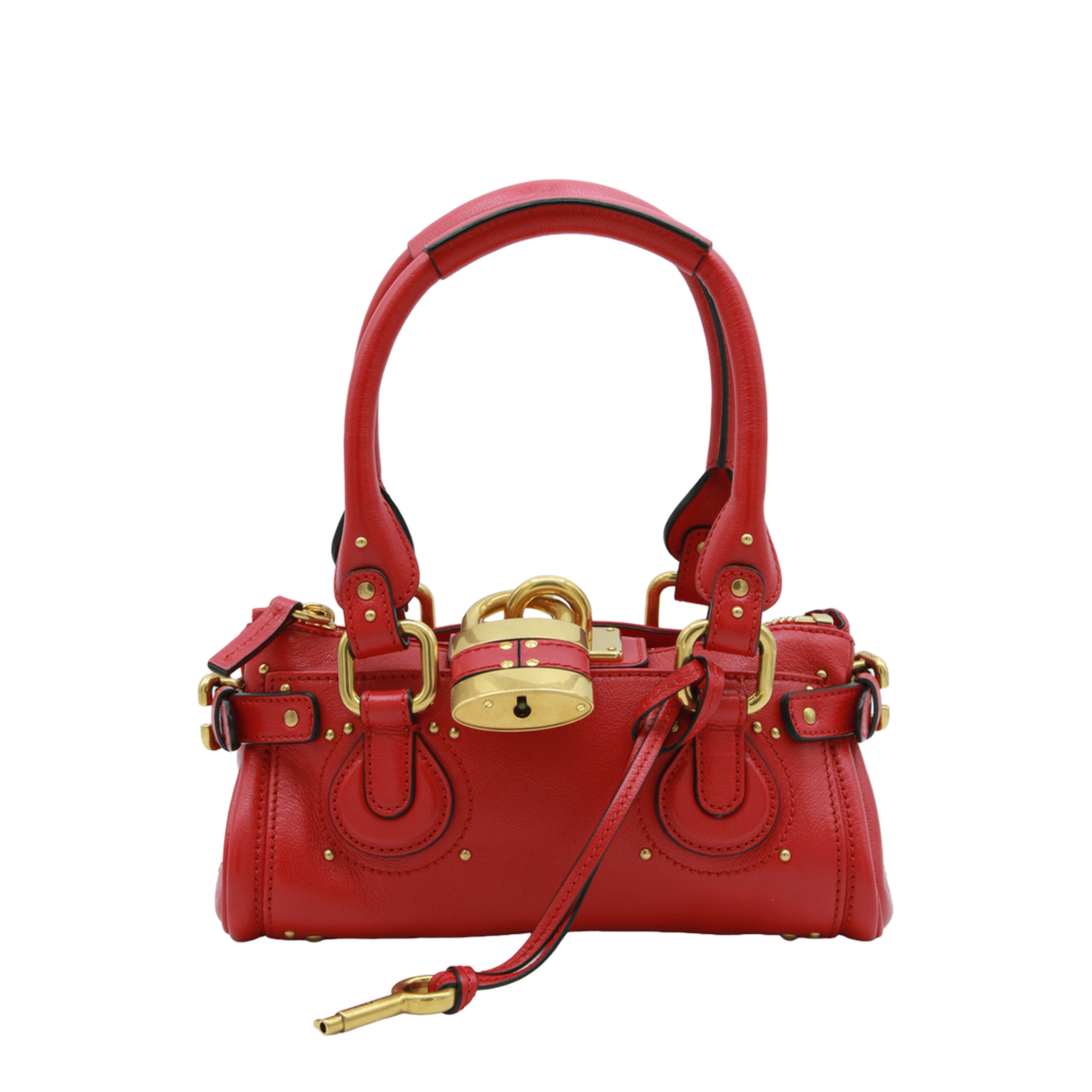 Paddington Small Grained Buffalo Leather Shoulder Bag - Tulip Red