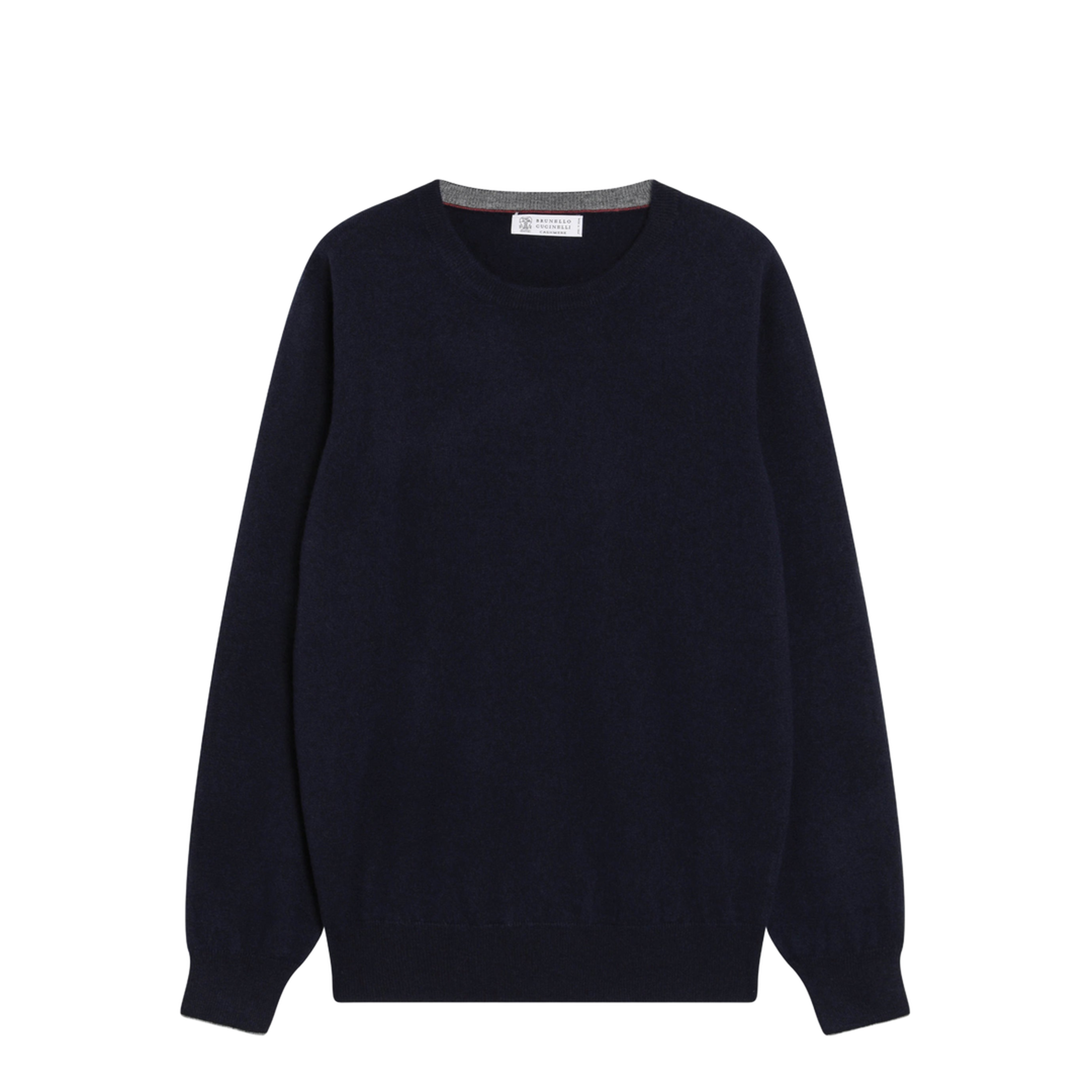 MAYFEYR - Brunello Cucinelli - Navy Blue Cashmere Crewneck Sweater With Contrast Trim - M2200100WSCW425
