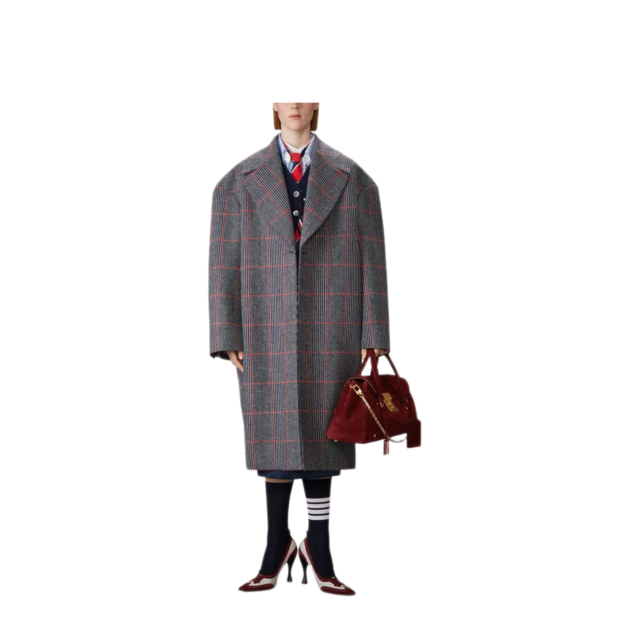 MAYFEYR - Thom Browne - Argyle Jersey Intarsia Shrunken V Neck Cardigan In Chunky Merino Wool W/ Rwb Stripe - FKC679BY1029960
