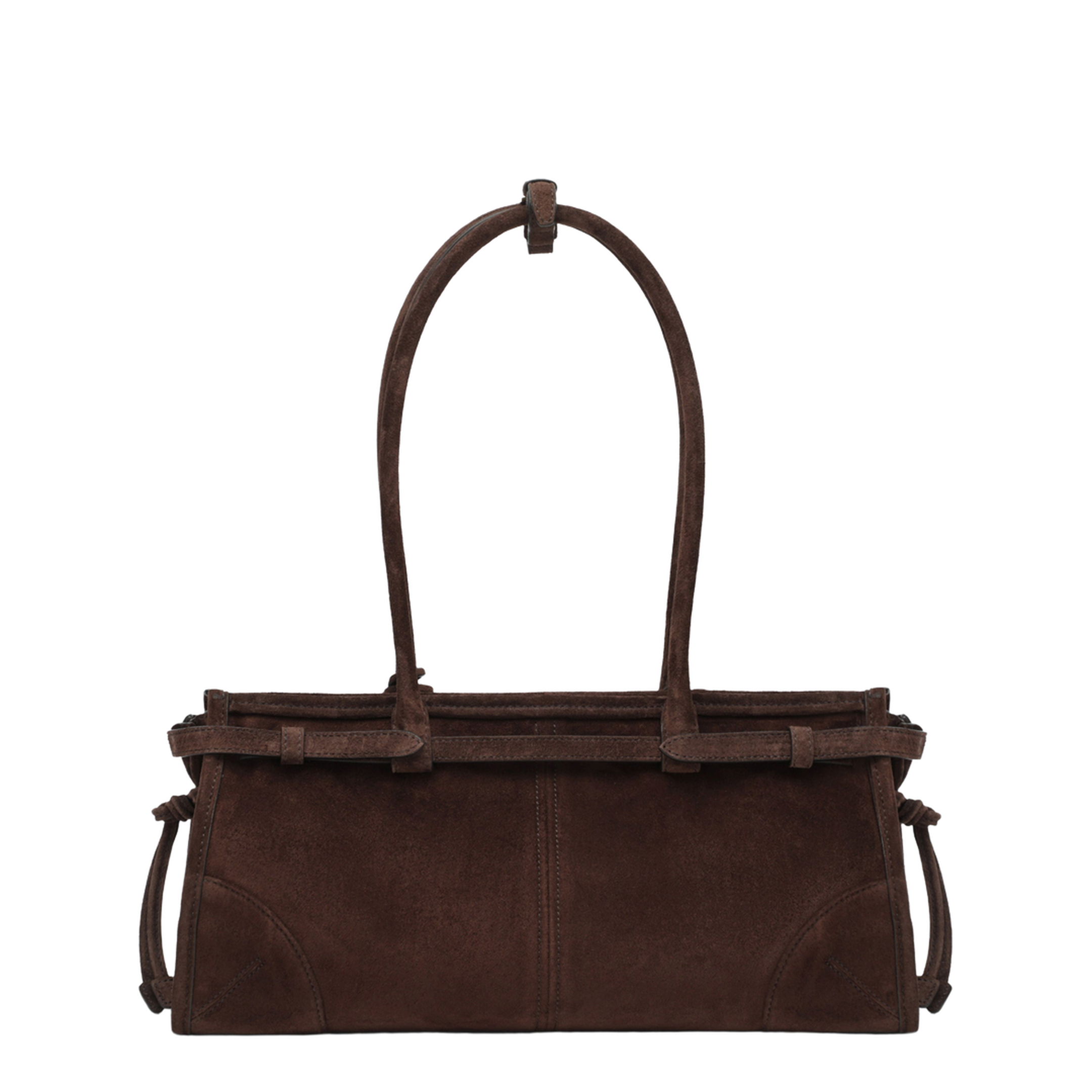MAYFEYR - Prada - Bonnie Medium Suede Leather Handbag In Moro - 1BA426MOM2C4SF0003