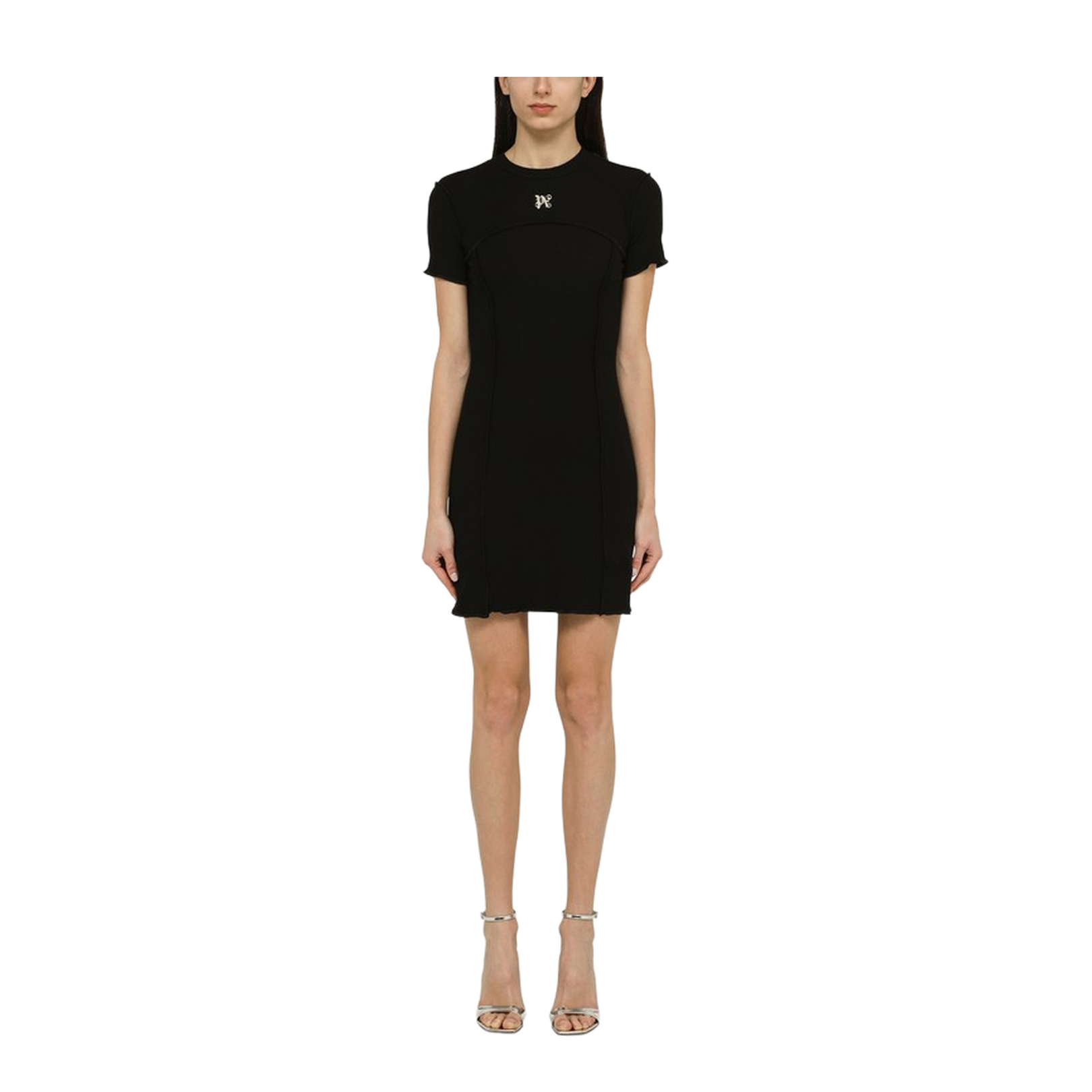 Black Cotton Crew-Neck Mini Dress