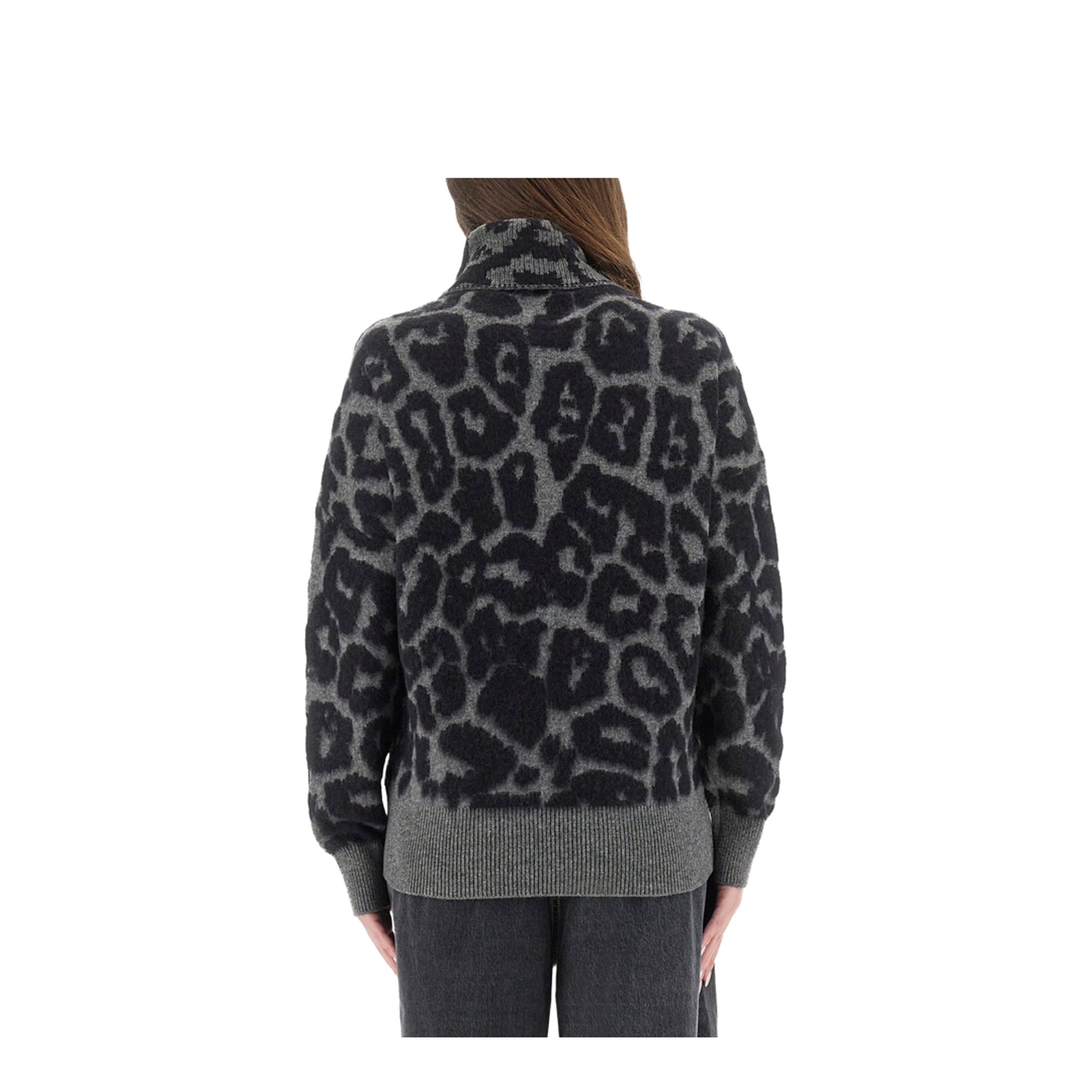 Black/Grey Leopard Jacquard Turtleneck Jumper