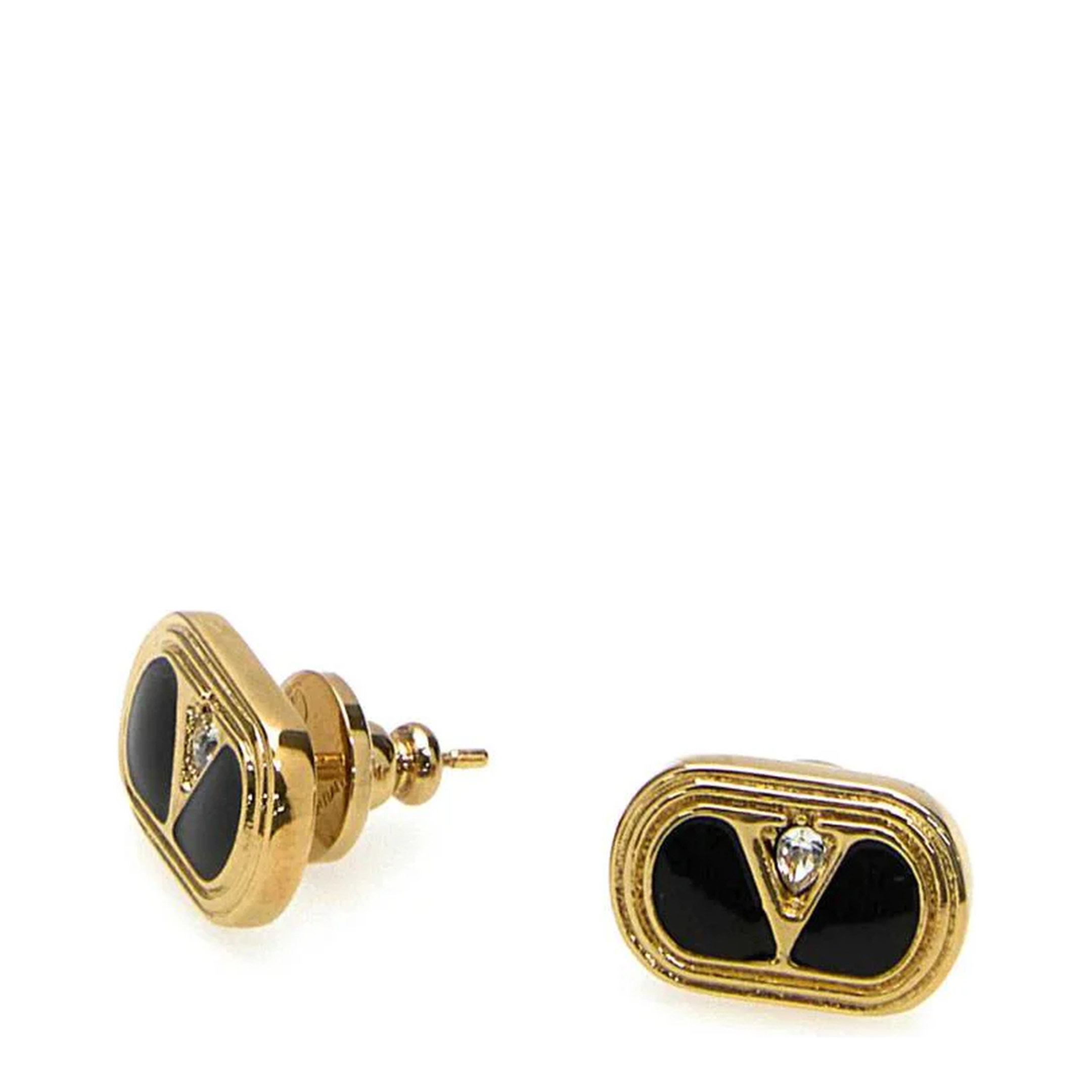 Two-tone Enamel and Metal VLogo Earrings