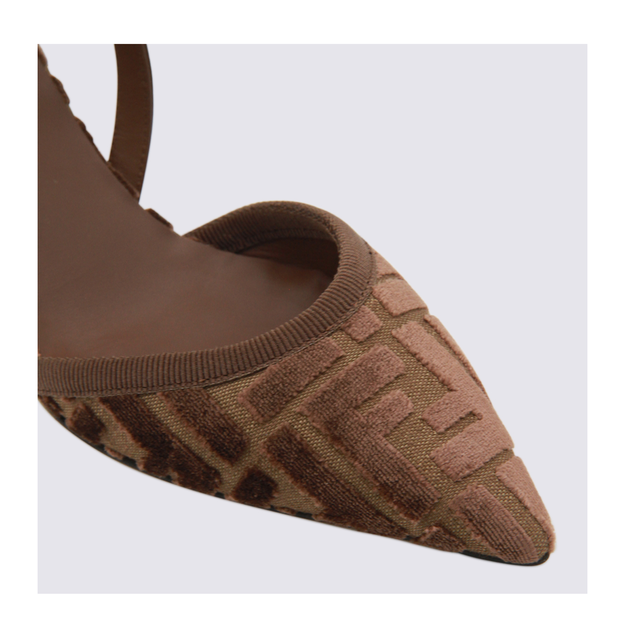 Brown FF Motif Jacquard Velvet Slingback Strap Pointed Toe