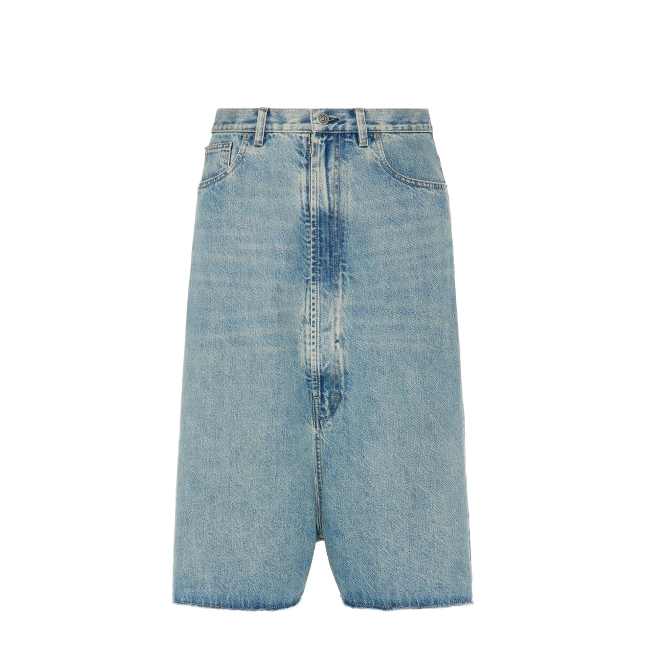 Low-crotch denim bermuda shorts in ice blue