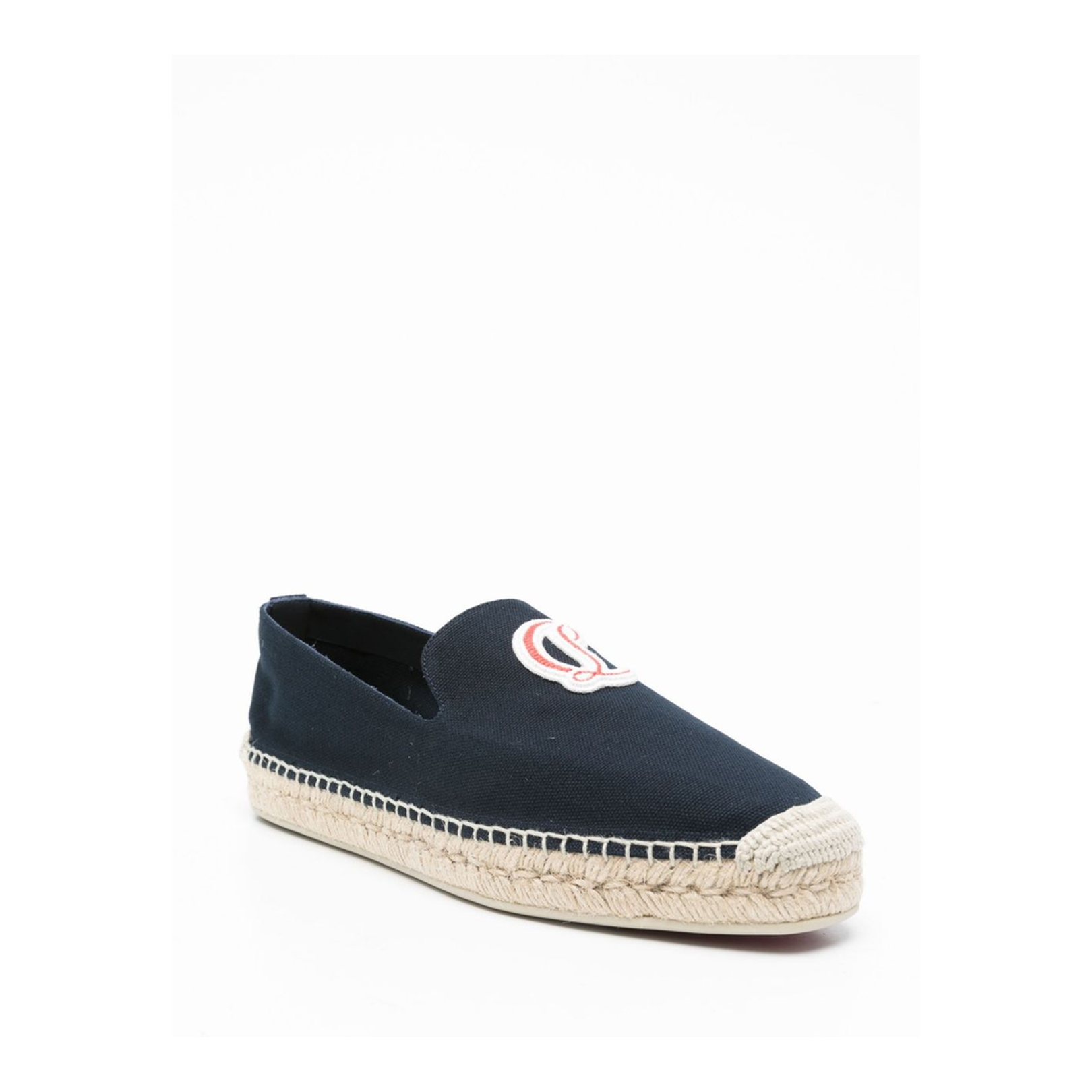 Dark Blue Embroidered Logo Espadrille Sole Slip-On Style Flat Sole Canvas Upper