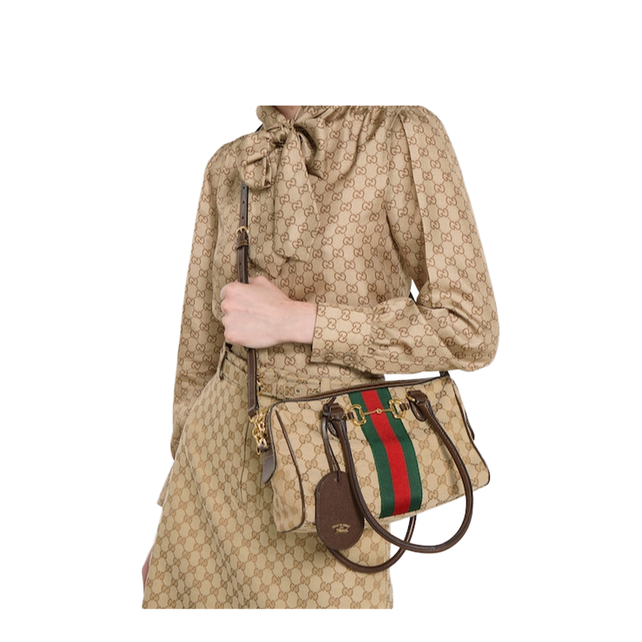 Borsetto Medium Boston Bag in Sand and Brown Canvas