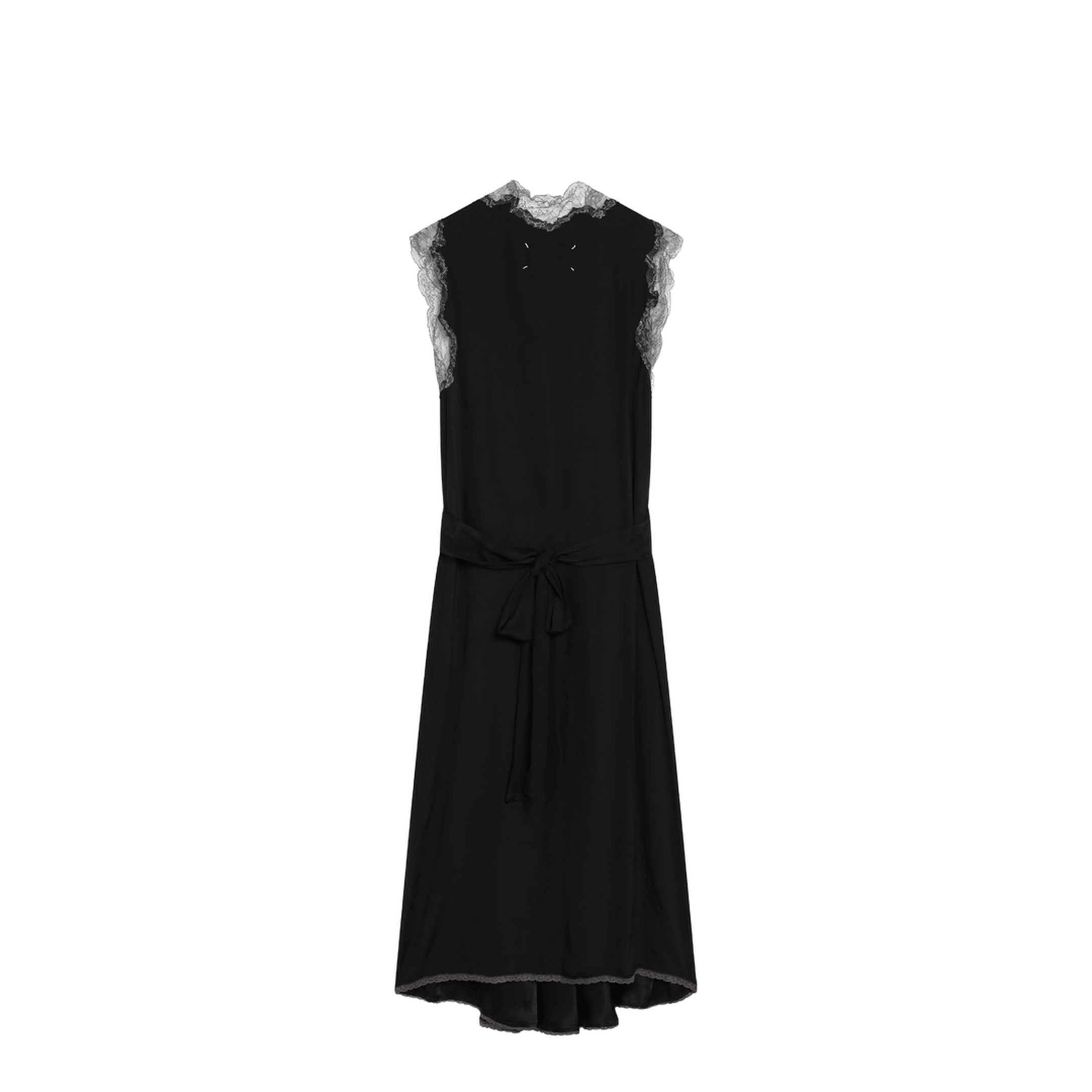Black Silk Midi Dress with Lace
