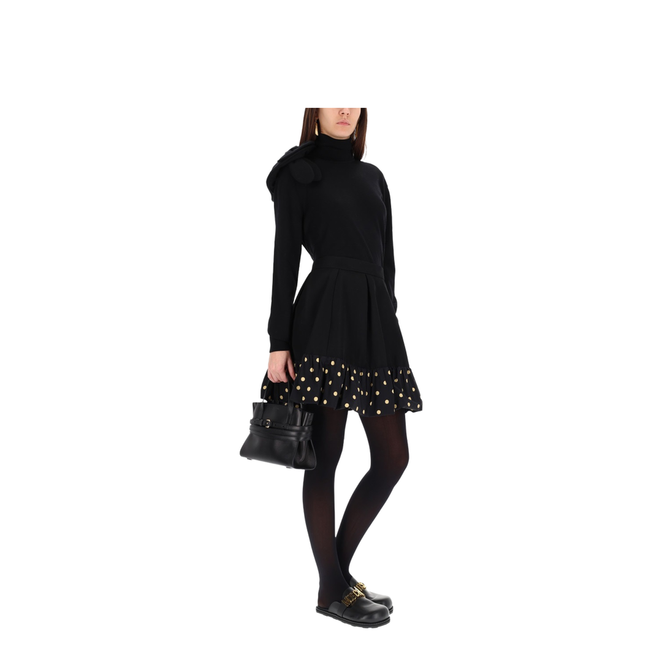 Black Turtleneck Sweater with Flower Detail