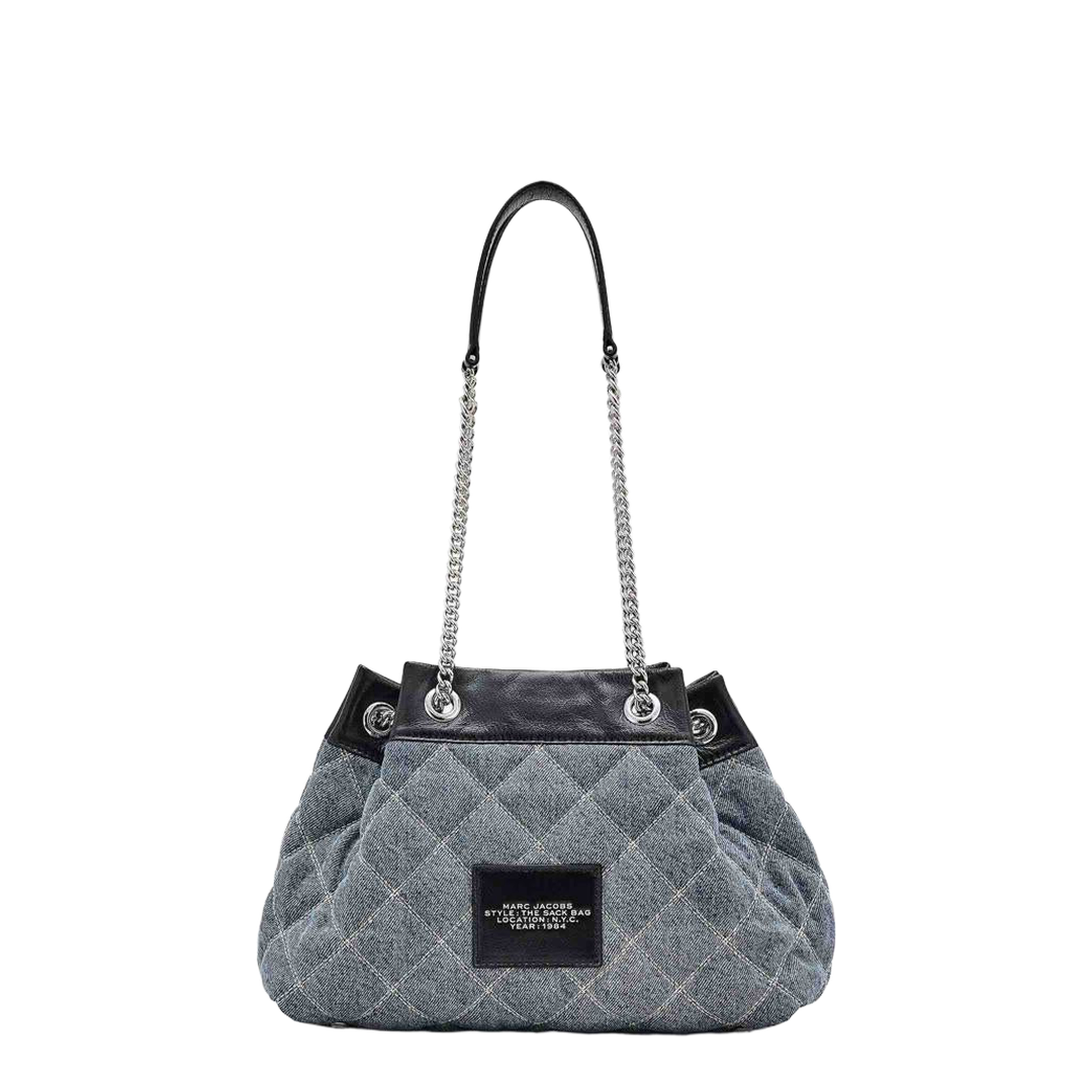 Quilted Denim Large Chain Sack Tote