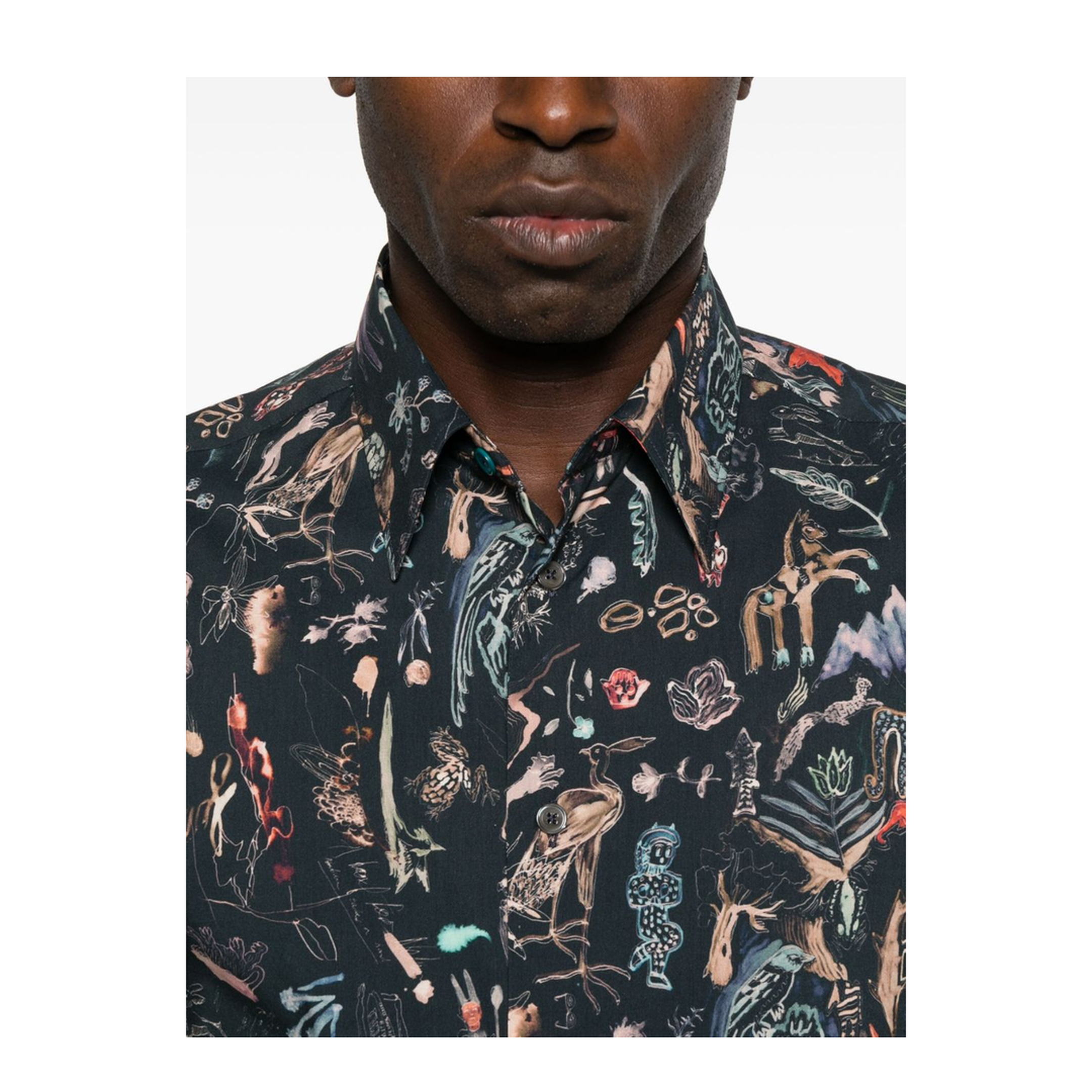 Blue Shirt Long-Sleeve Animal Print