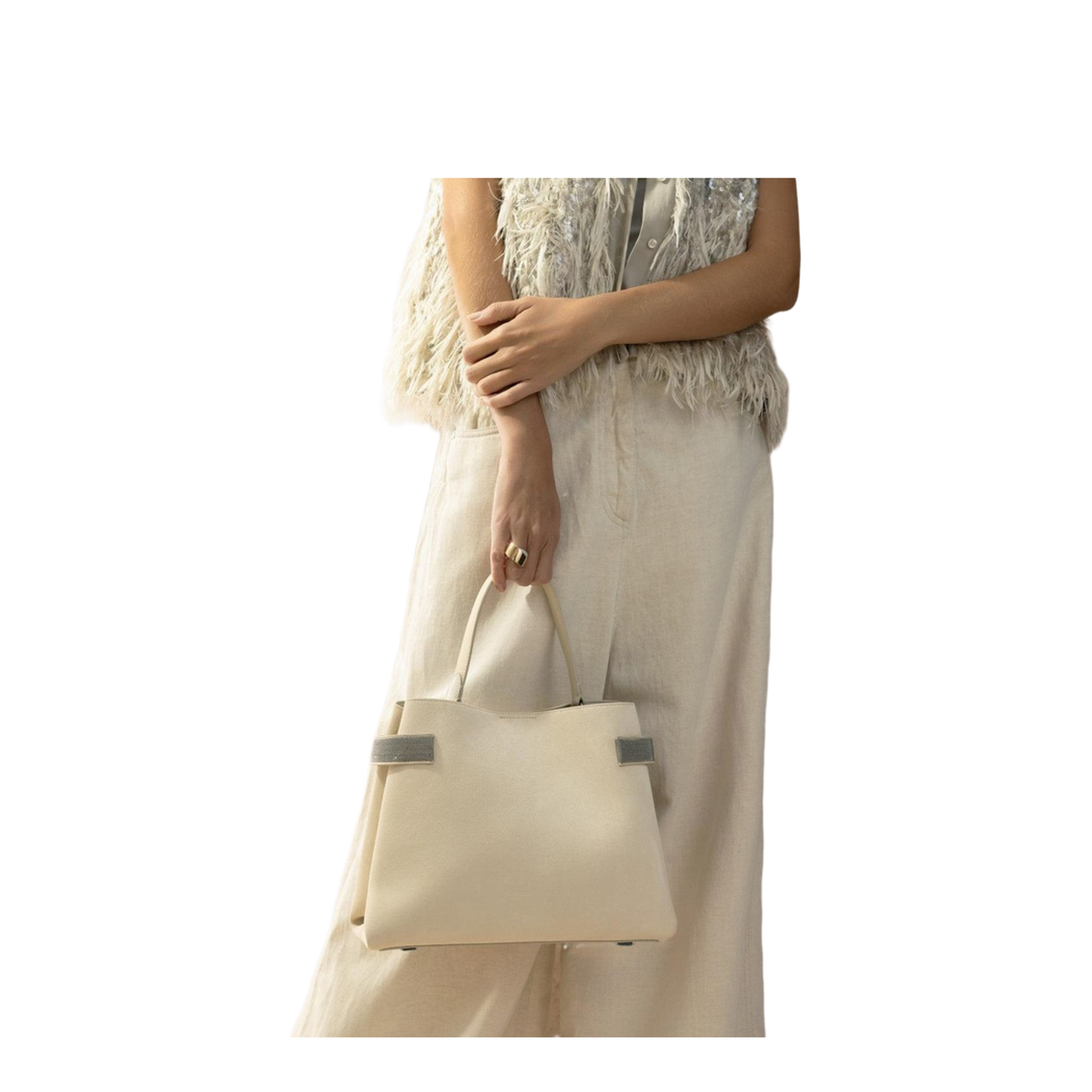 Medium Suede Tote Bag - Ivory