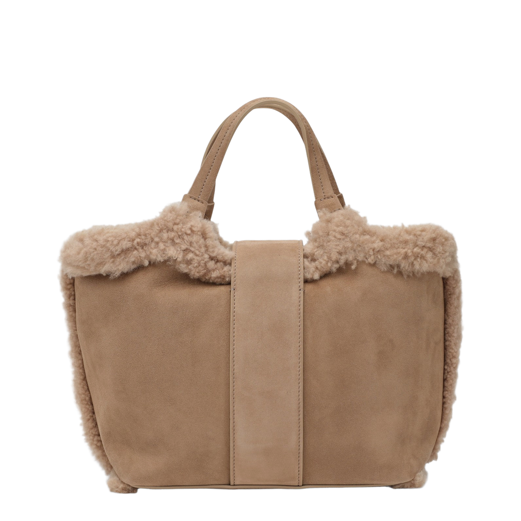 Choc Shopping Bag in Suede and Shearling Brown