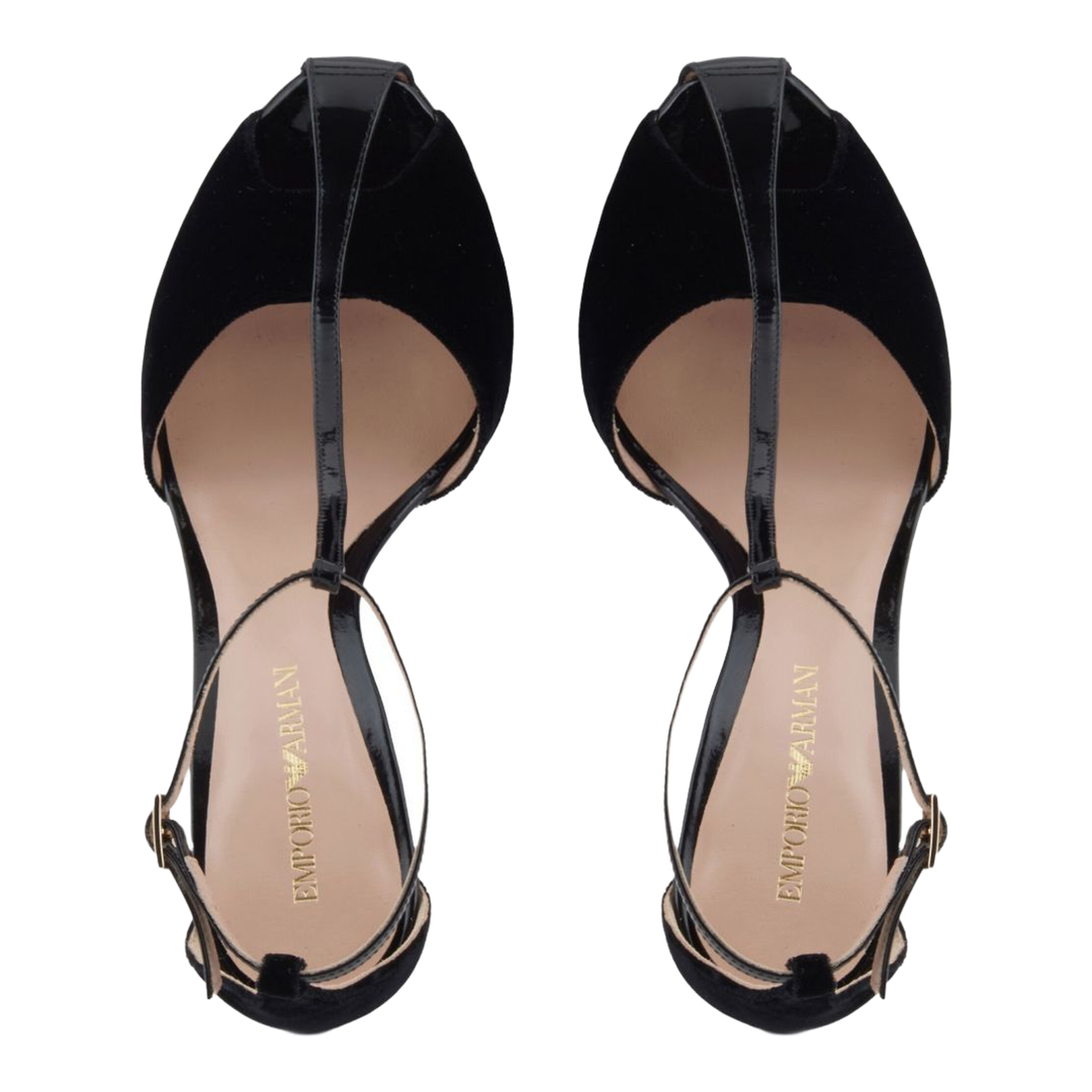 Black Velvet T-Bar Stiletto Sandals
