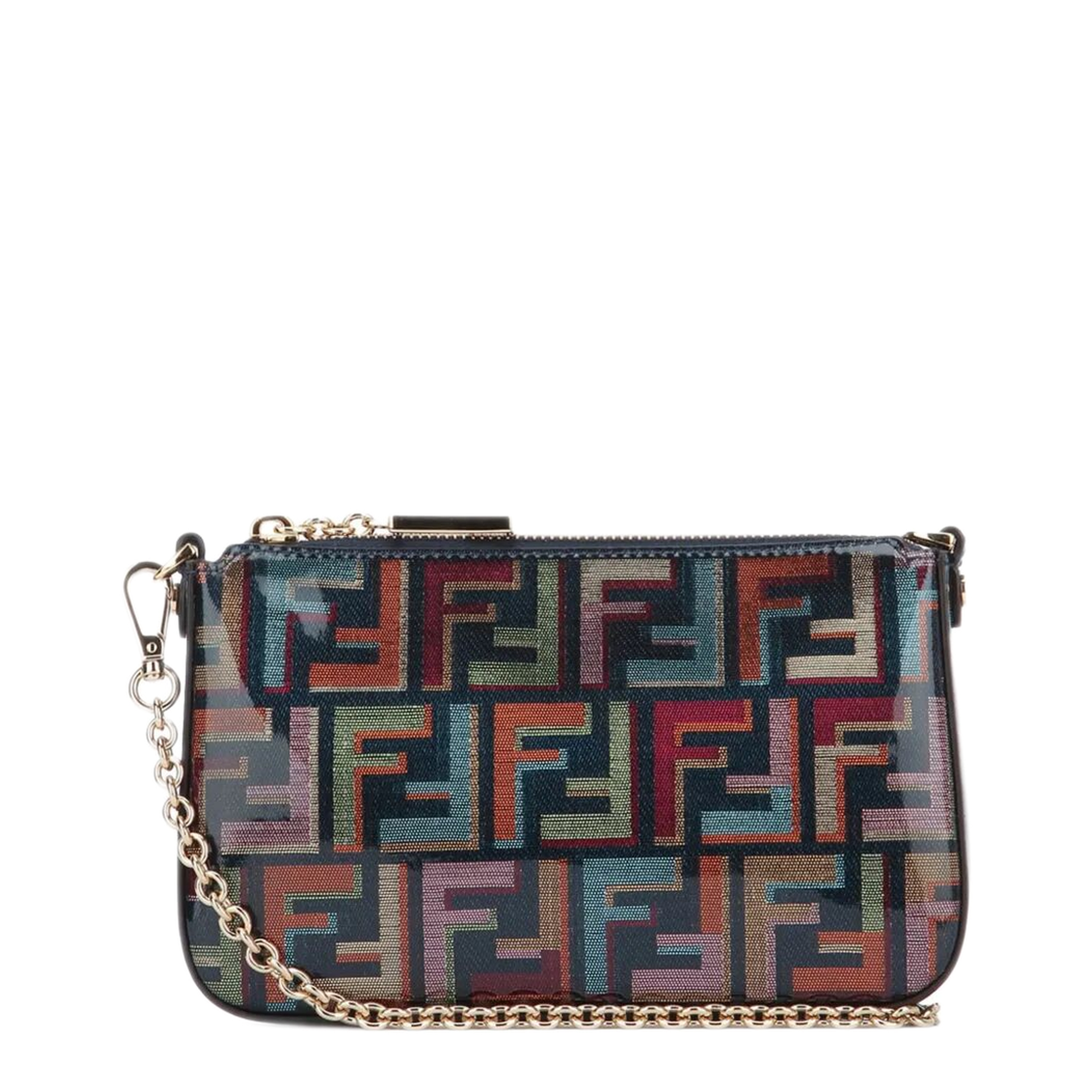 MAYFEYR - Fendi - Multicolour Glazed Ff Fabric Baguette Pouch With Chain - 8BS073AW6Q