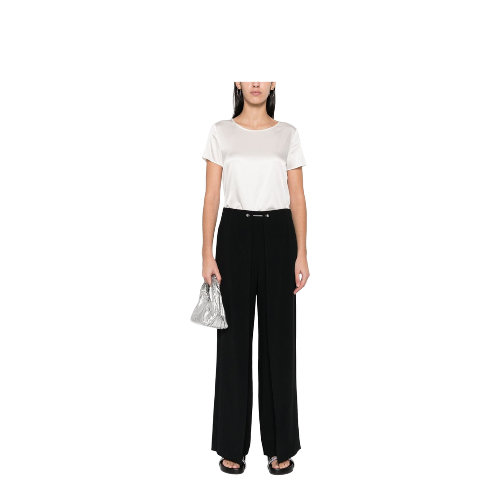 White Stretch-Silk Satin Weave Top
