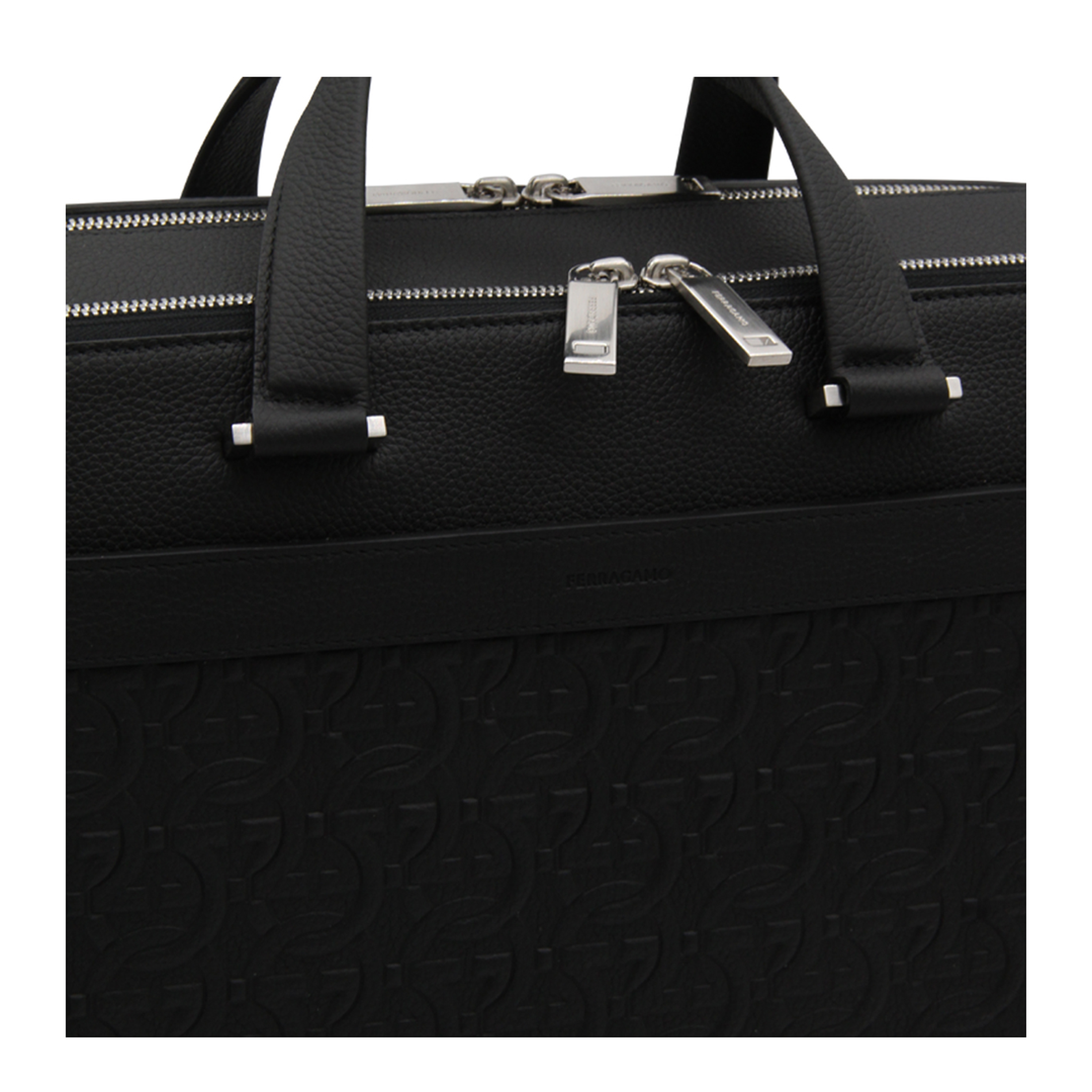 Salvatore Black Leather Business Gancini Top Handle Bag