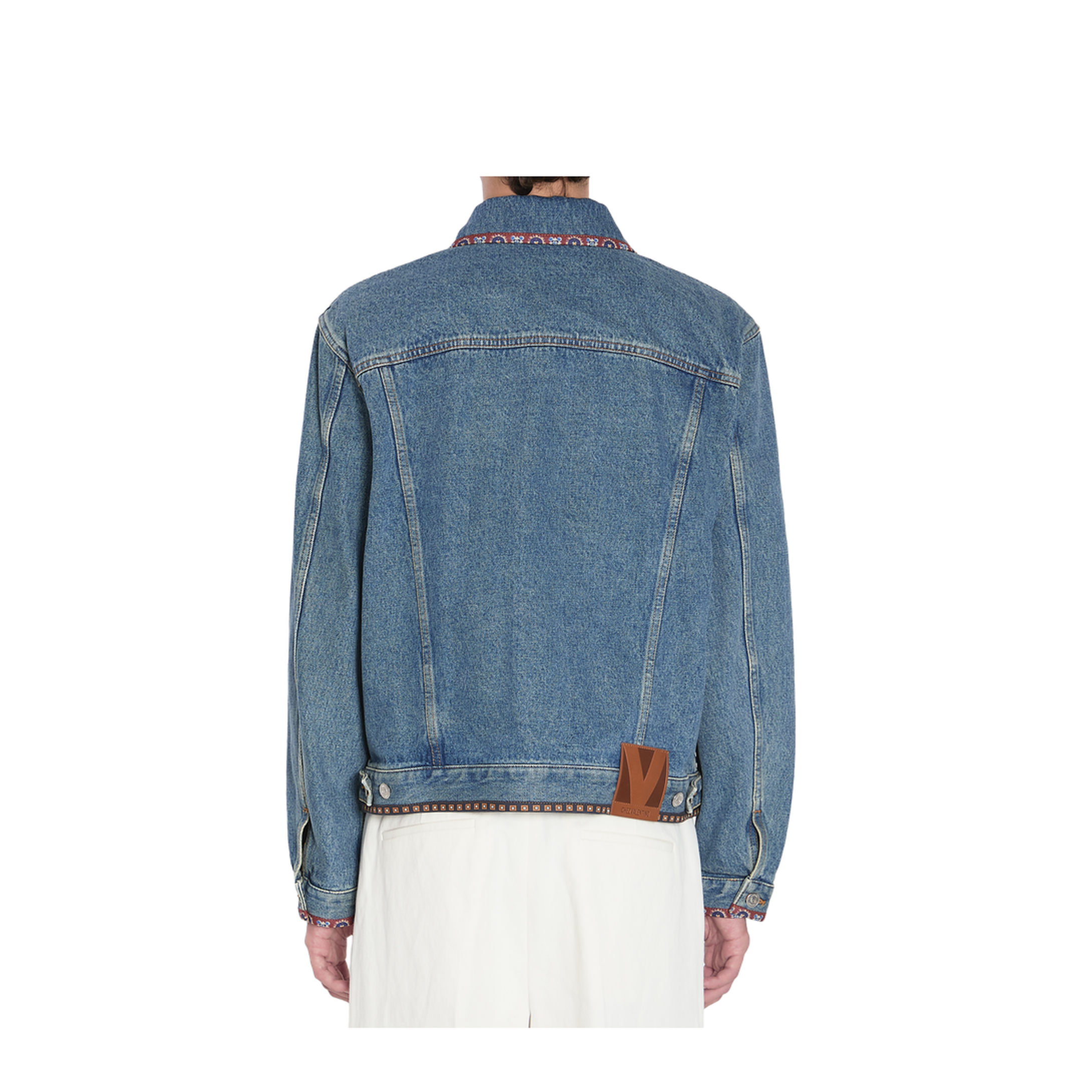 Denim Jacket With Beaded Embroidery And Printed Edges