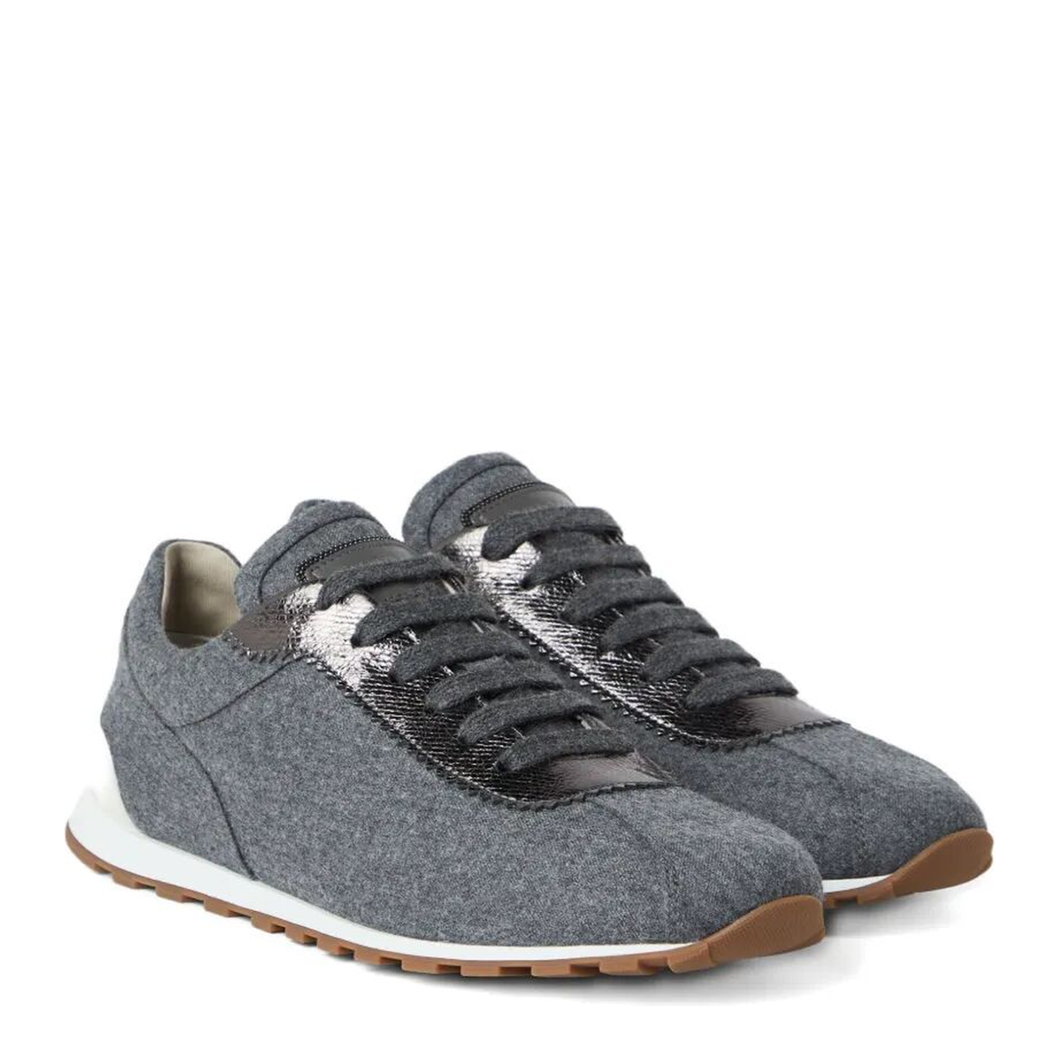 MAYFEYR - Brunello Cucinelli - Virgin Wool Flannel And Lamé Calfskin Runners With Monili - MZ26G3031C003