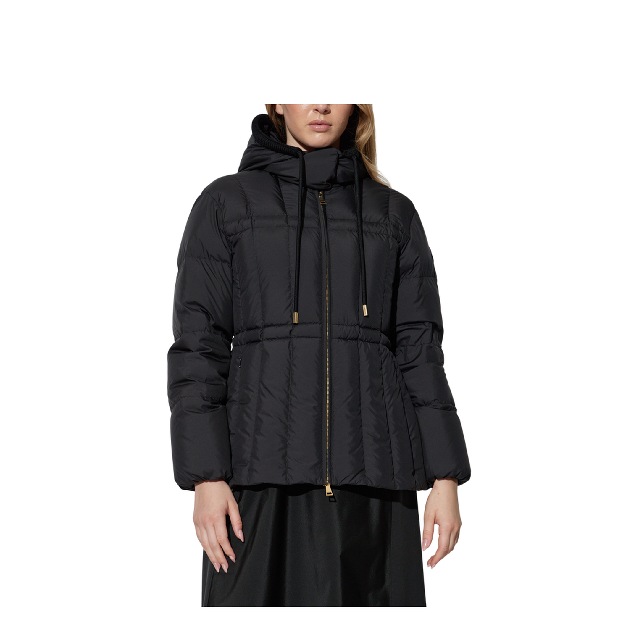 Black Estom Vertical-Quilted Hooded Short Down Jacket