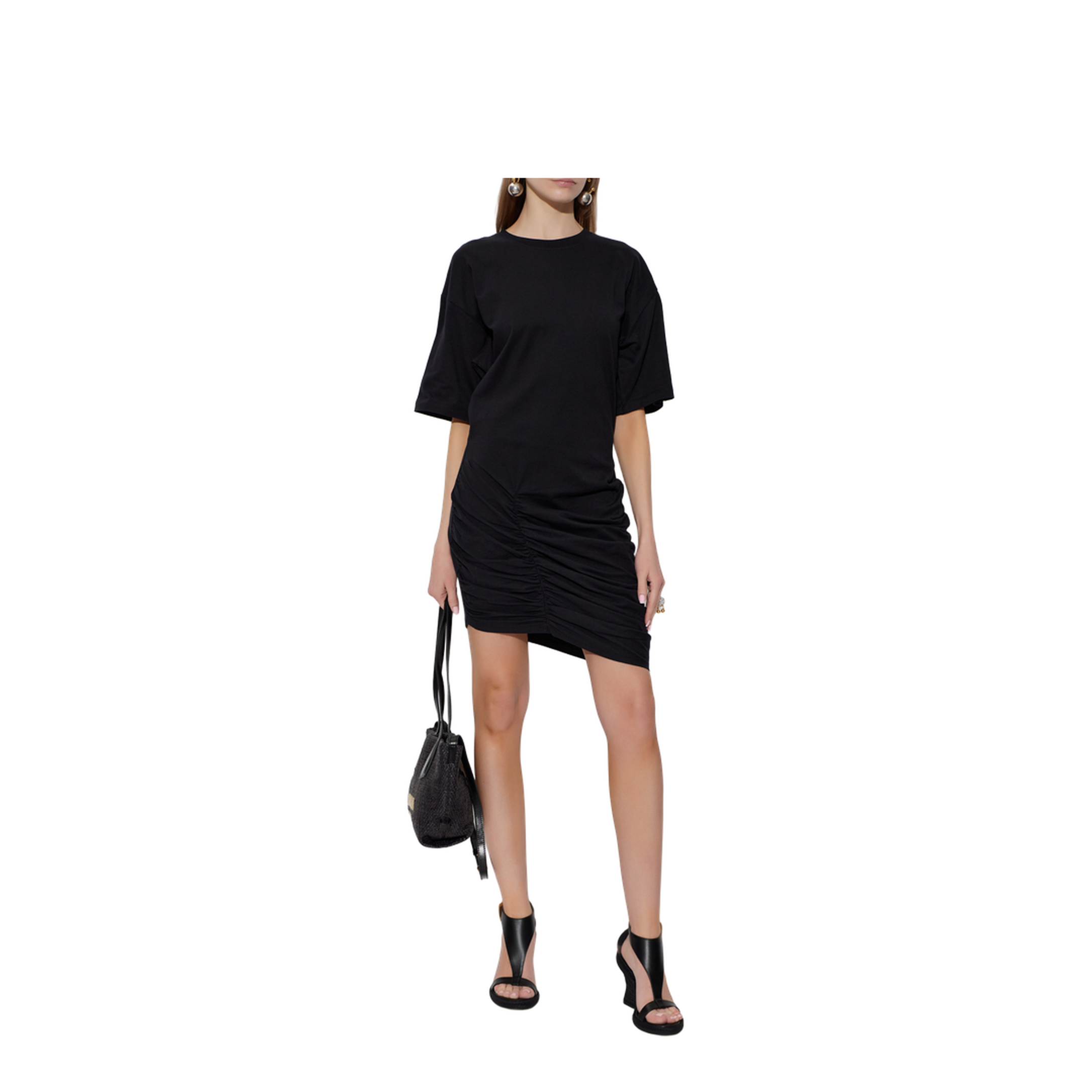 Ruched Detail T-Shirt Dress Black