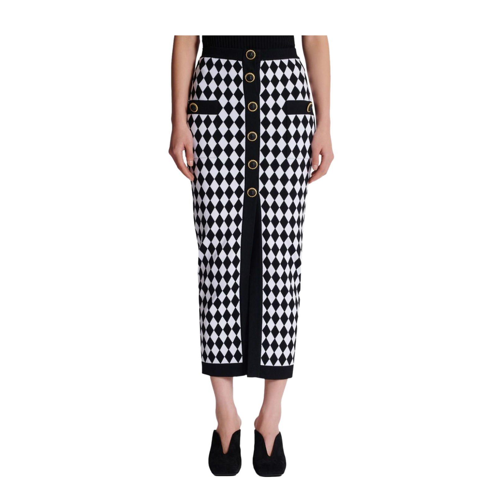 Black Knitted Diamond Pattern Skirt